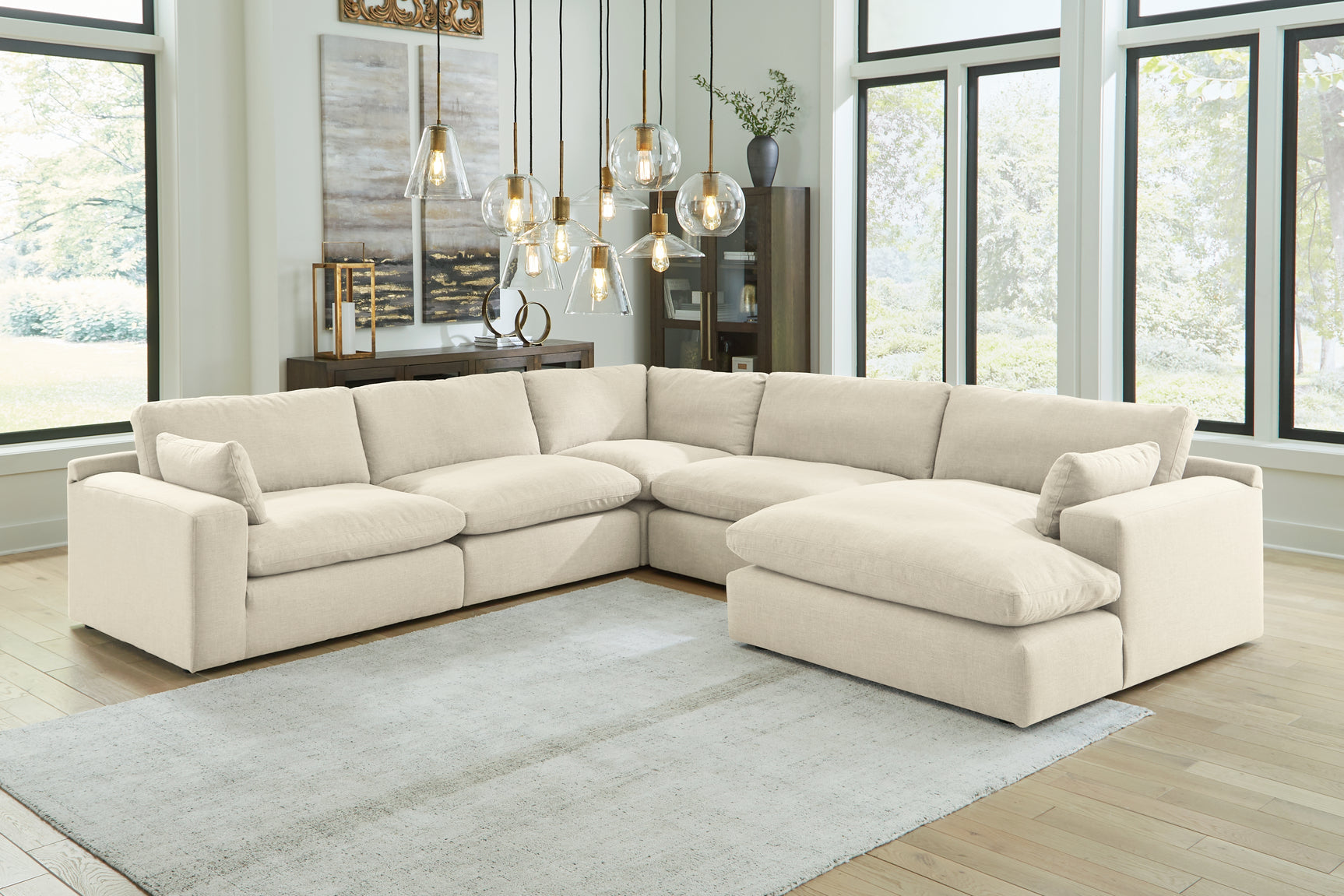 Sam's Furniture - Ashley Furniture - Elyza Sectional - RAF 5-Piece Sectional with Chaise / Linen - 10006S7