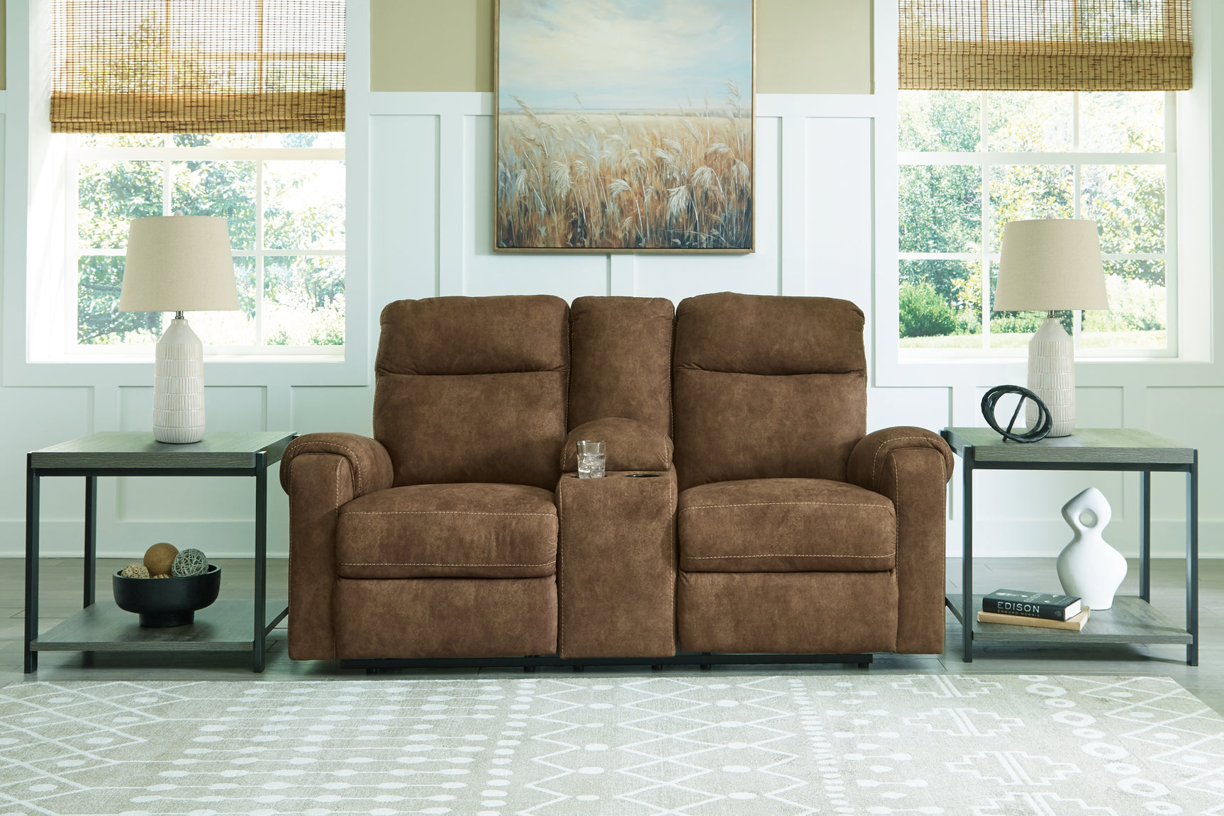 Sam's Furniture - Ashley Furniture - Edenwold Living Room - DBL Rec Loveseat w/Console / Brindle - 1380594