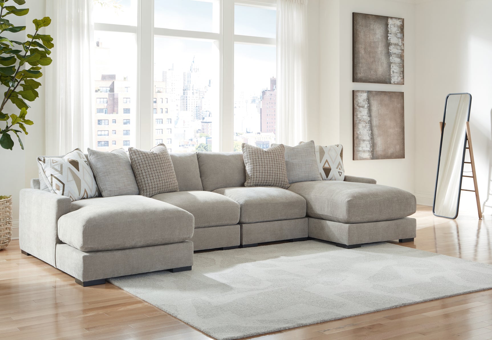 Sam's Furniture - Ashley Furniture - Aslan Court Sectional - RAF 4-Piece Sofa Pit Sectional / Pebble - 20305S5