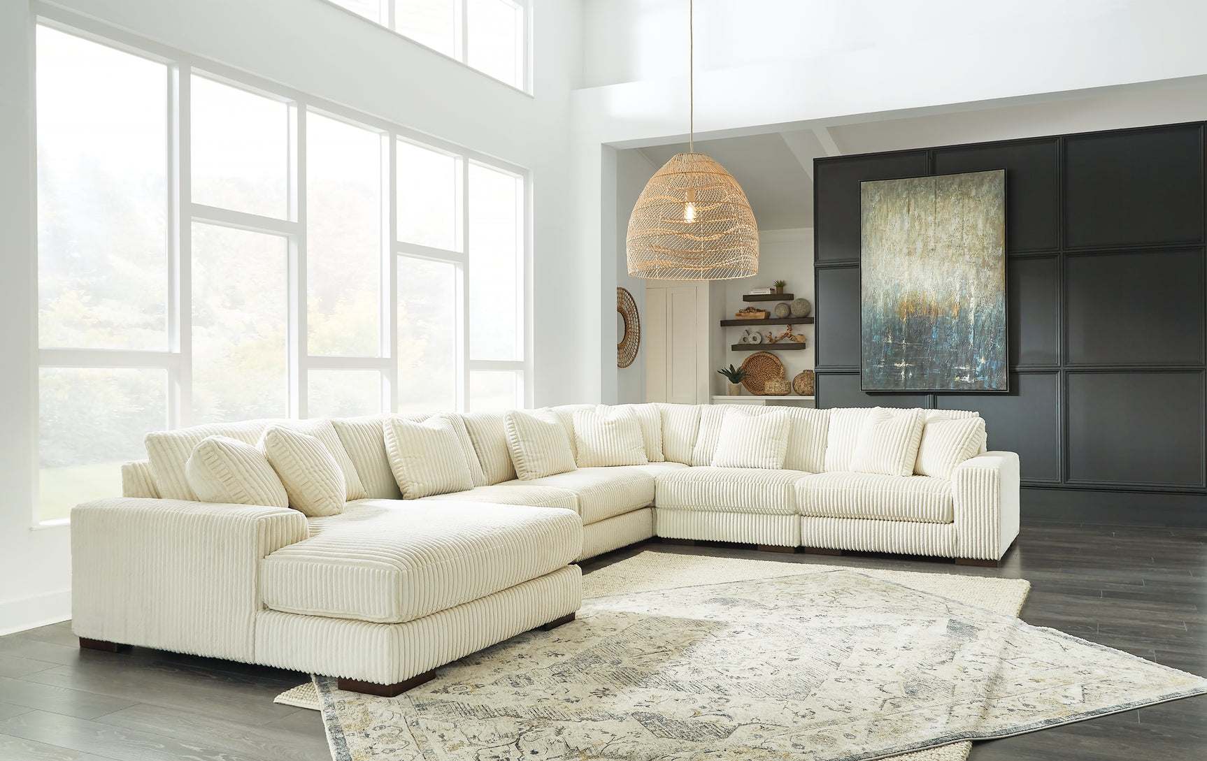 Sam's Furniture - Ashley Furniture - Lindyn Sectional - RAF 6-Piece Sectional with Chaise / Ivory - 21104S11