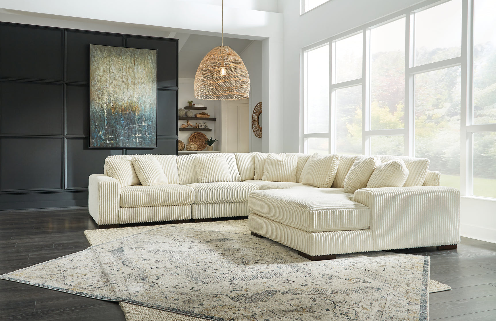 Sam's Furniture - Ashley Furniture - Lindyn Sectional - RAF 5-Piece Sectional with Chaise / Ivory - 21104S7