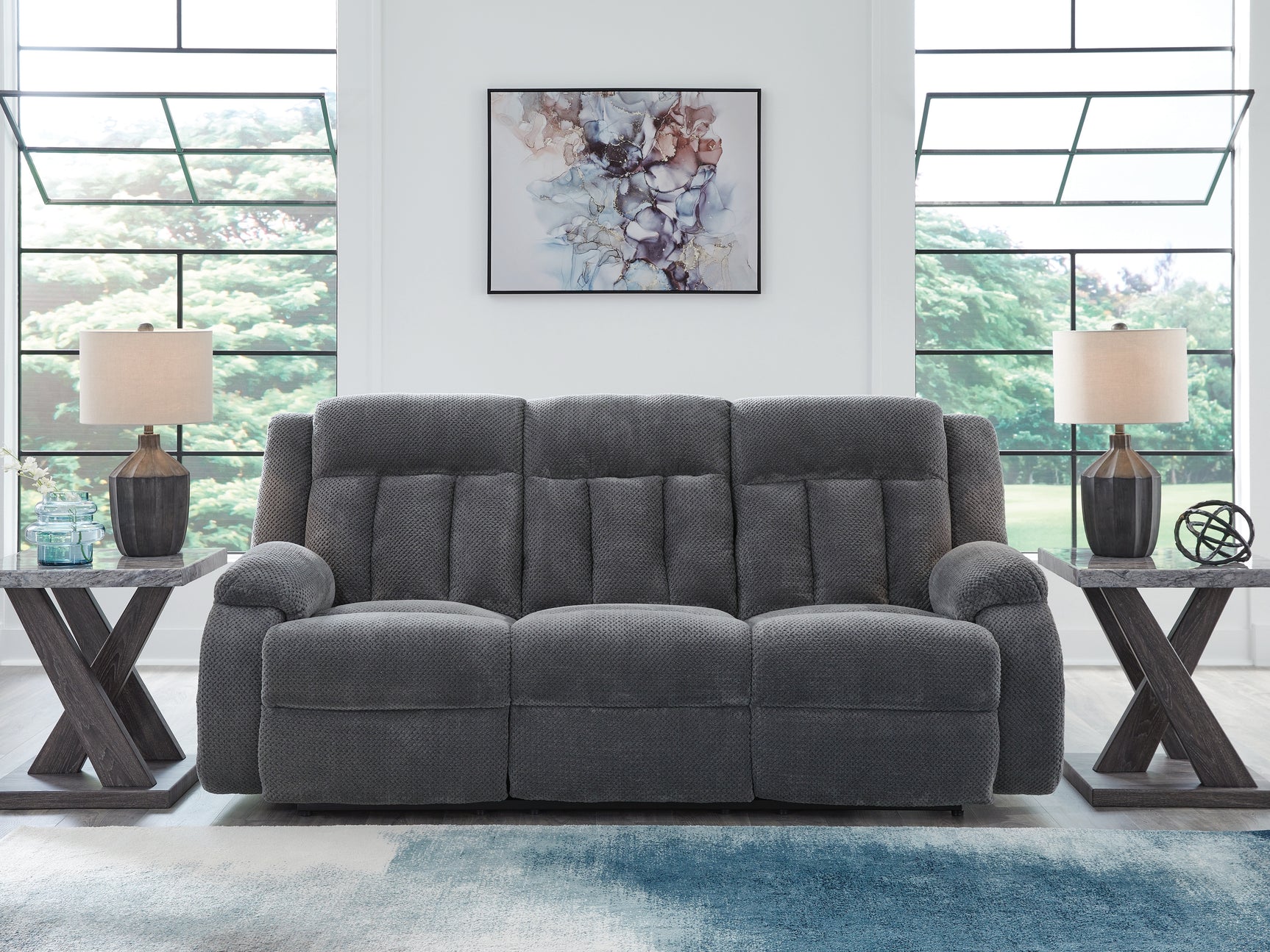Sam's Furniture - Ashley Furniture - Observation Living Room - REC PWR Sofa w/Drop Down Table / Steel - PC2140599