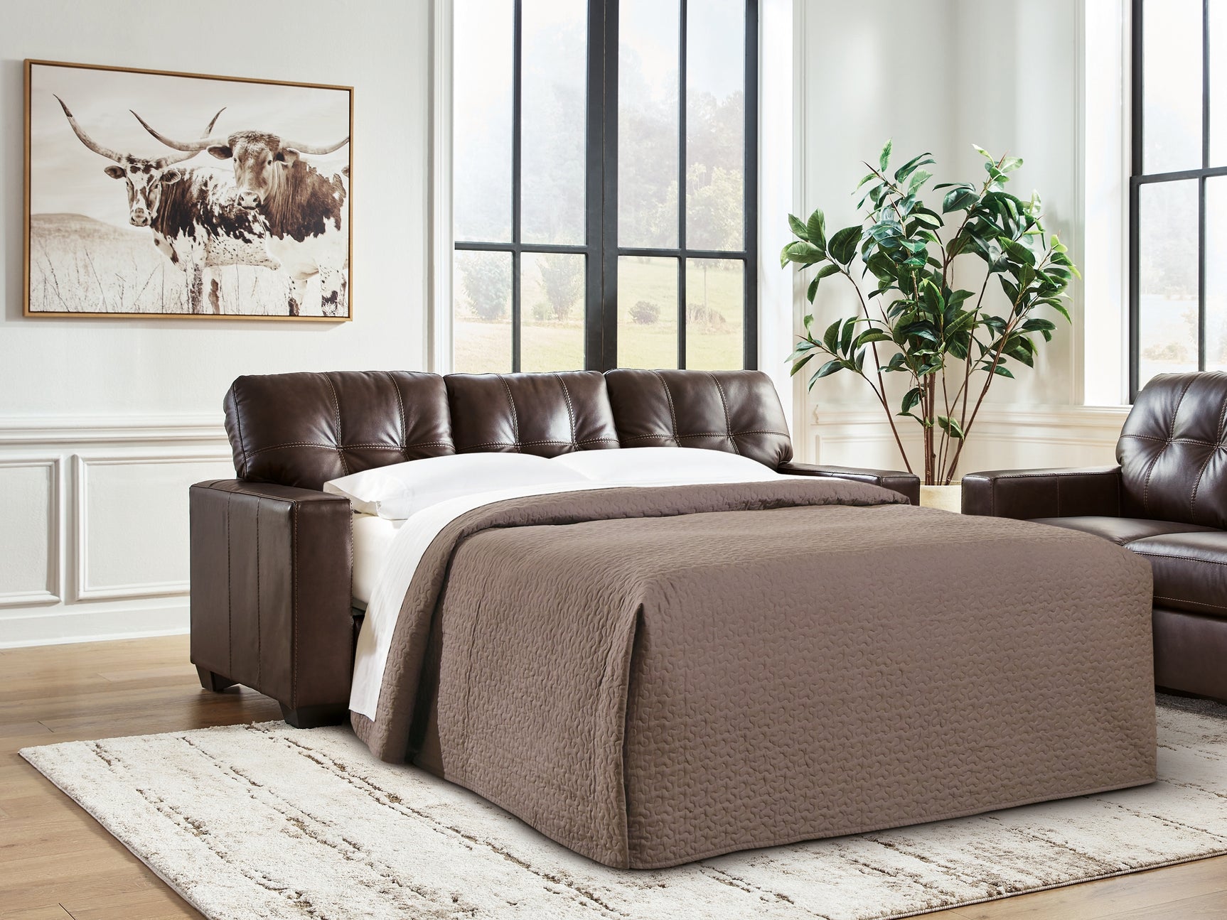 Sam's Furniture - Ashley Furniture - Santorine Living Room - Queen Sofa Sleeper / Dark Brown - 2170639