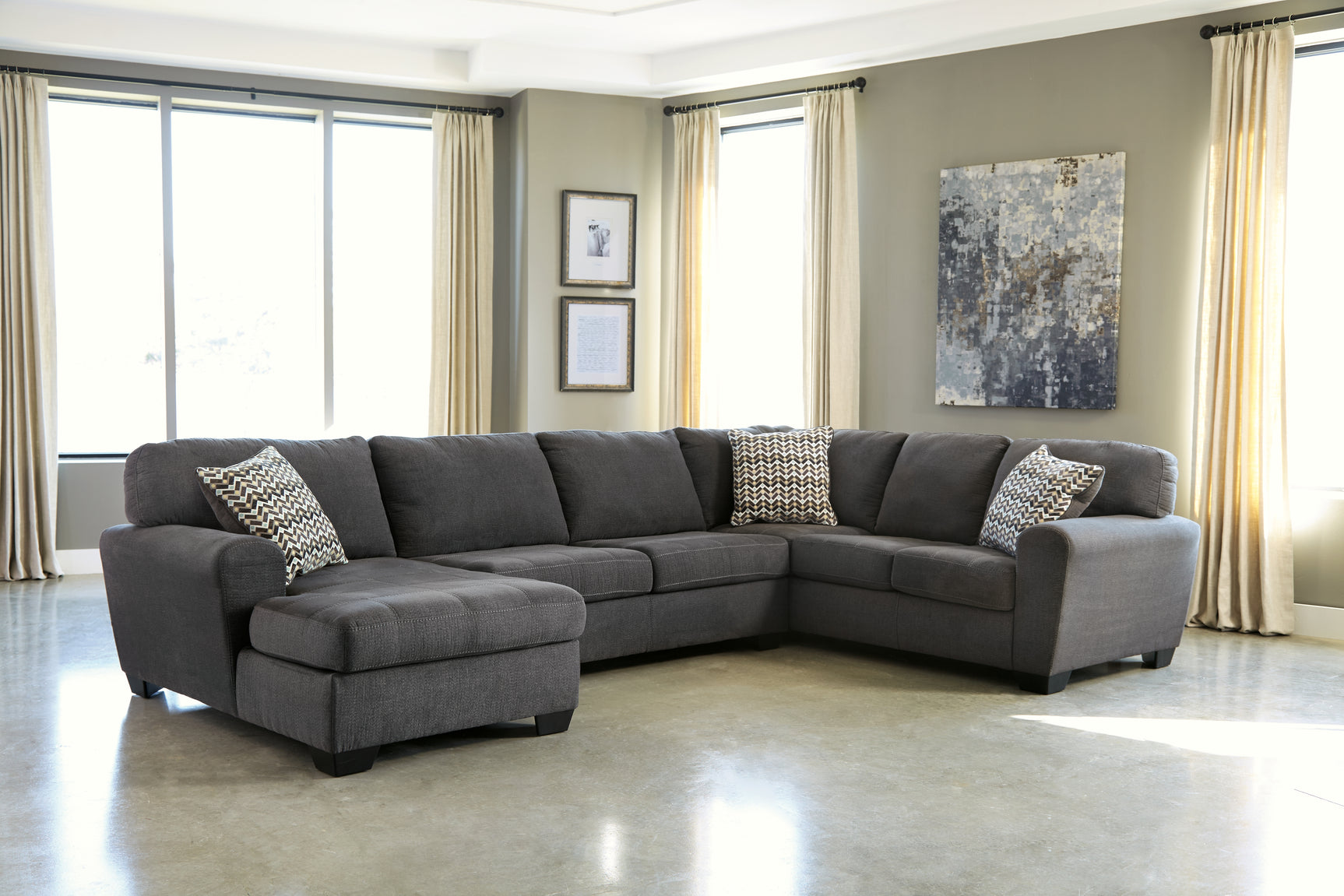Sam's Furniture - Ashley Furniture - Ambee Sectional - RAF 3-Piece Sectional with Chaise / Slate - 28620S1