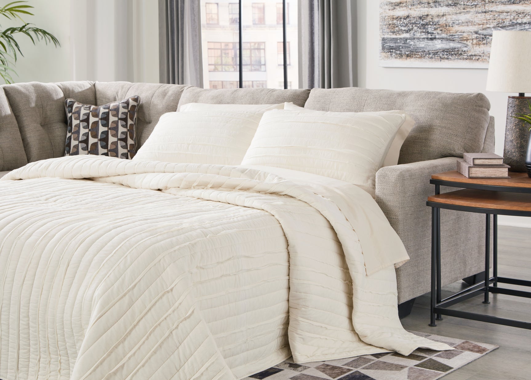 Sam's Furniture - Ashley Furniture - Mahoney Sectional - RAF 2-Piece Sleeper Sectional with Chaise / Pebble - 31004S3