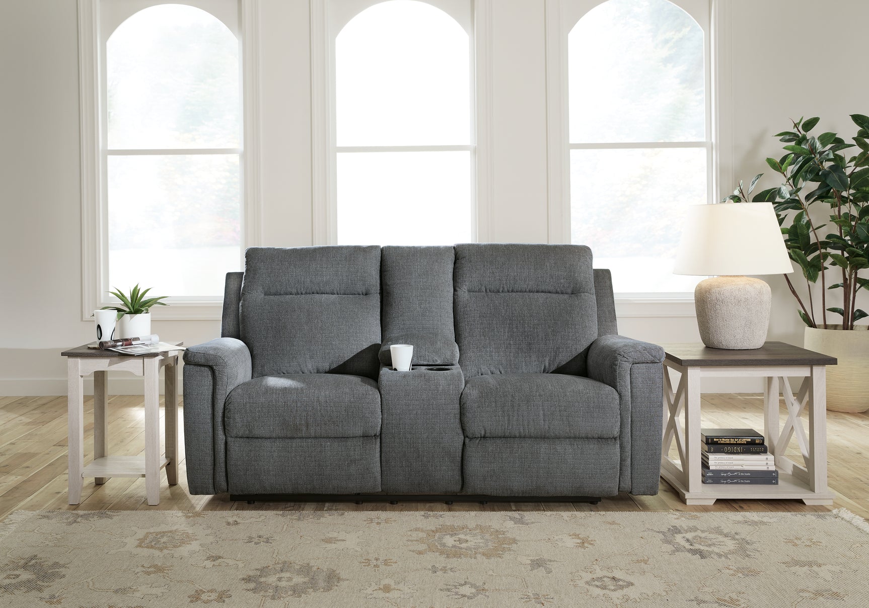 Sam's Furniture - Ashley Furniture - Barnsana Living Room - DBL REC PWR Loveseat w/Console / Gravel - 3320296