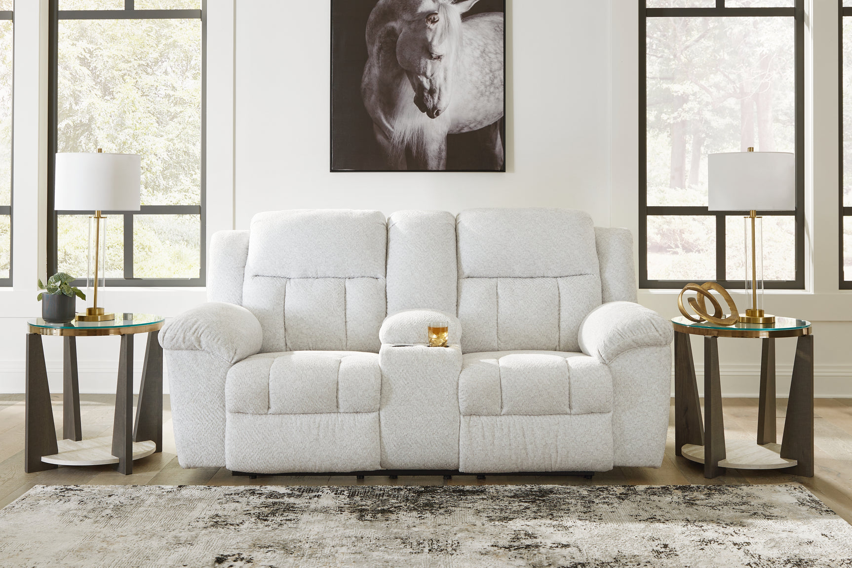 Sam's Furniture - Ashley Furniture - Frohn Living Room - DBL Rec Loveseat w/Console / Snow - 3740594