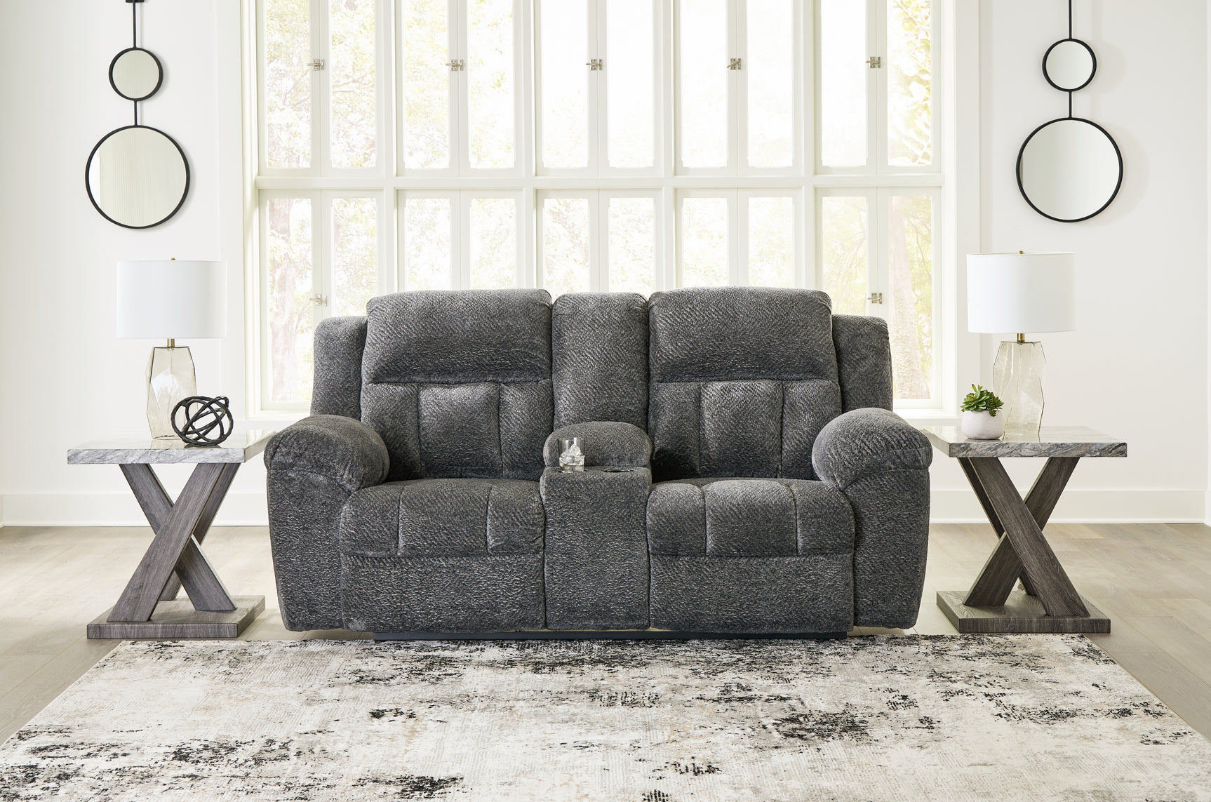 Sam's Furniture - Ashley Furniture - Frohn Living Room - DBL Rec Loveseat w/Console / Graphite - 3740694