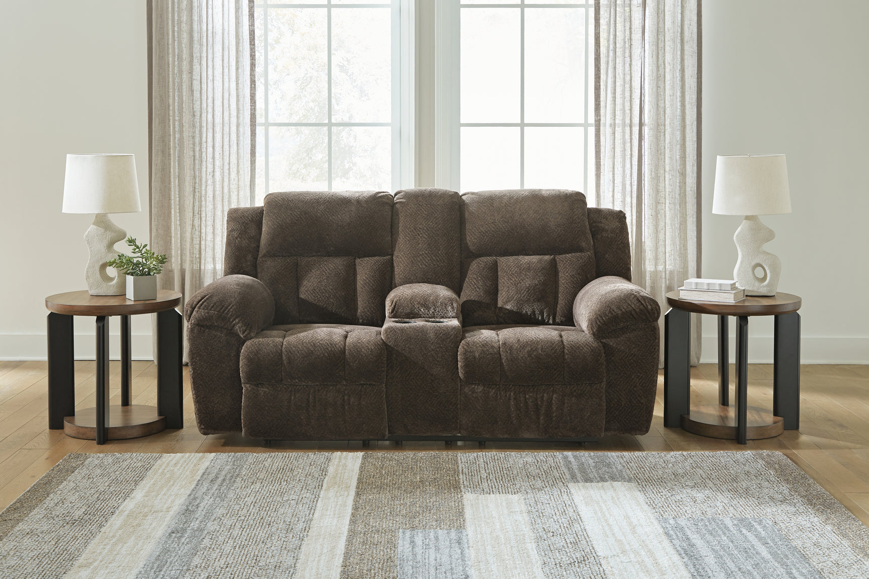 Sam's Furniture - Ashley Furniture - Frohn Living Room - DBL Rec Loveseat w/Console / Chocolate - 3740794