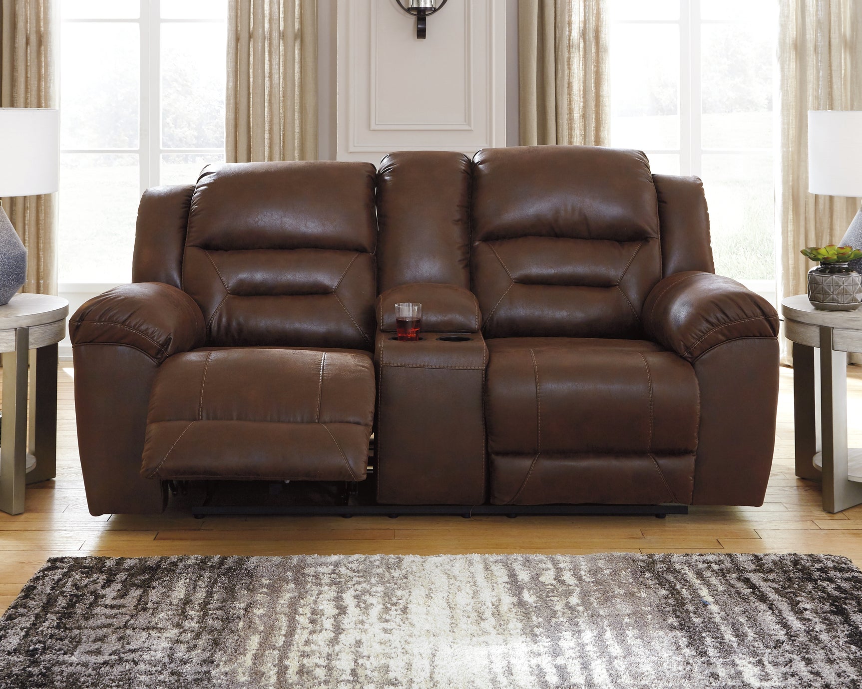 Sam's Furniture - Ashley Furniture - Stoneland Living Room - DBL Rec Loveseat w/Console / Chocolate - 3990494