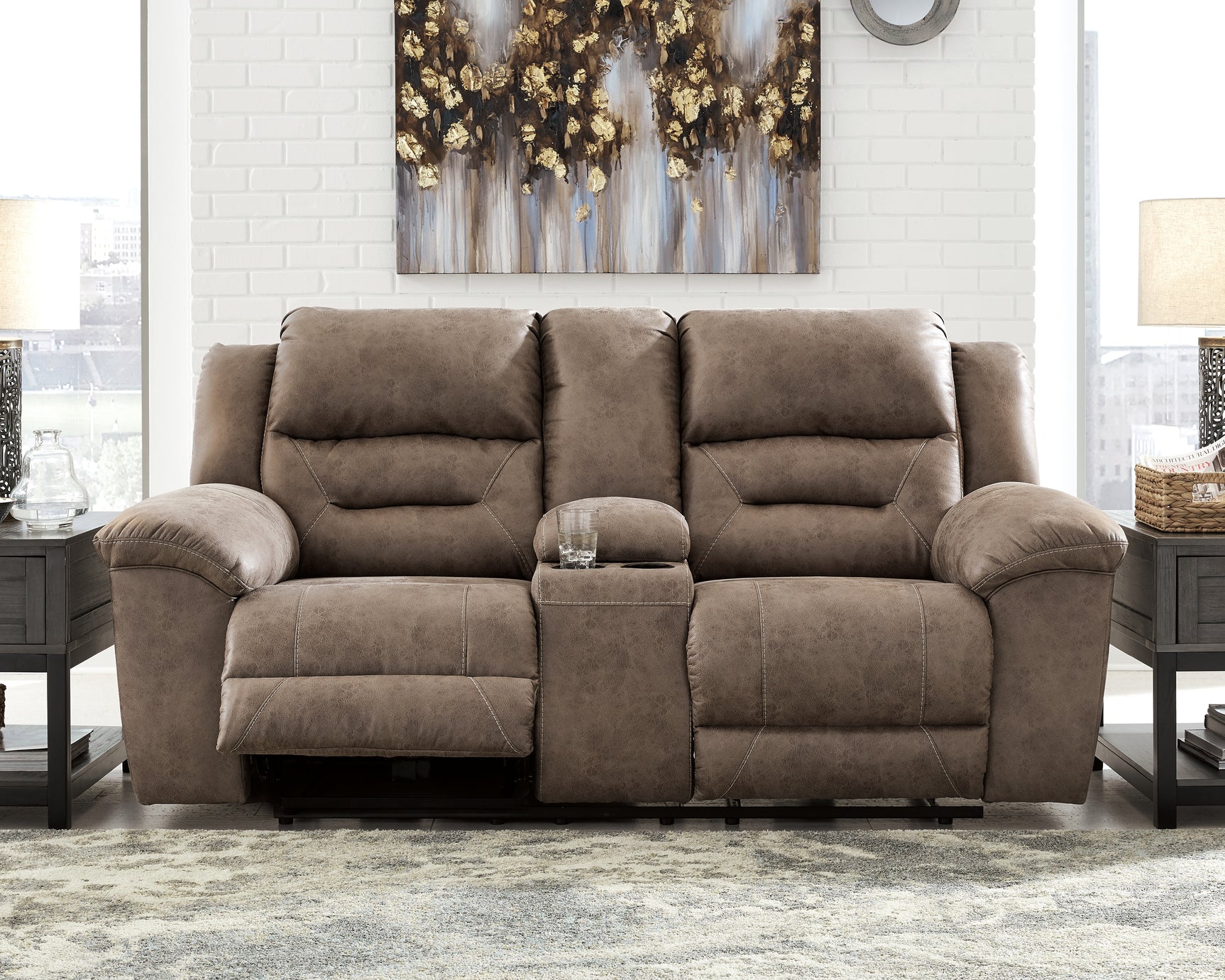 Sam's Furniture - Ashley Furniture - Stoneland Living Room - DBL REC PWR Loveseat w/Console / Fossil - 3990596
