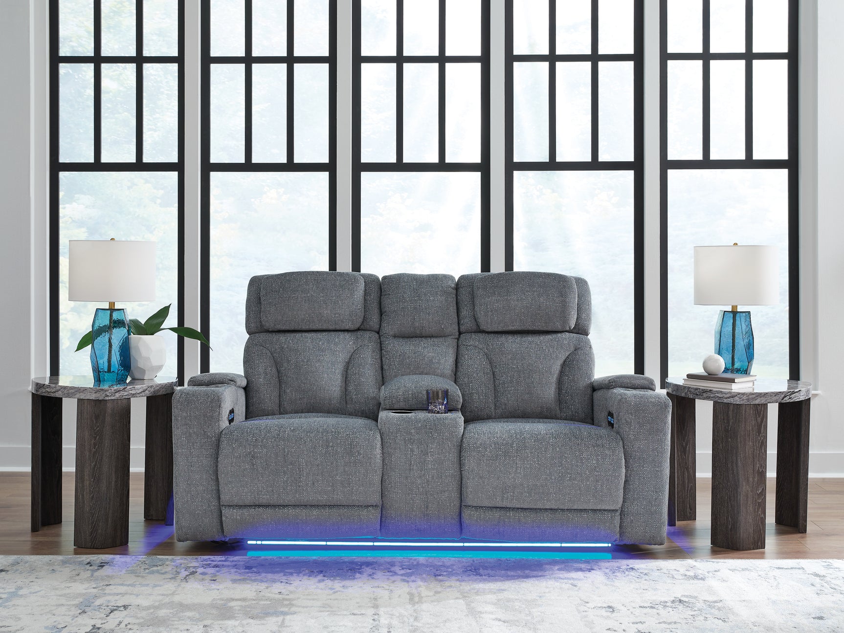 Sam's Furniture - Ashley Furniture - Studio Cave Living Room - PWR REC Loveseat/CON/ADJ HDRST / Steel - PC4980218