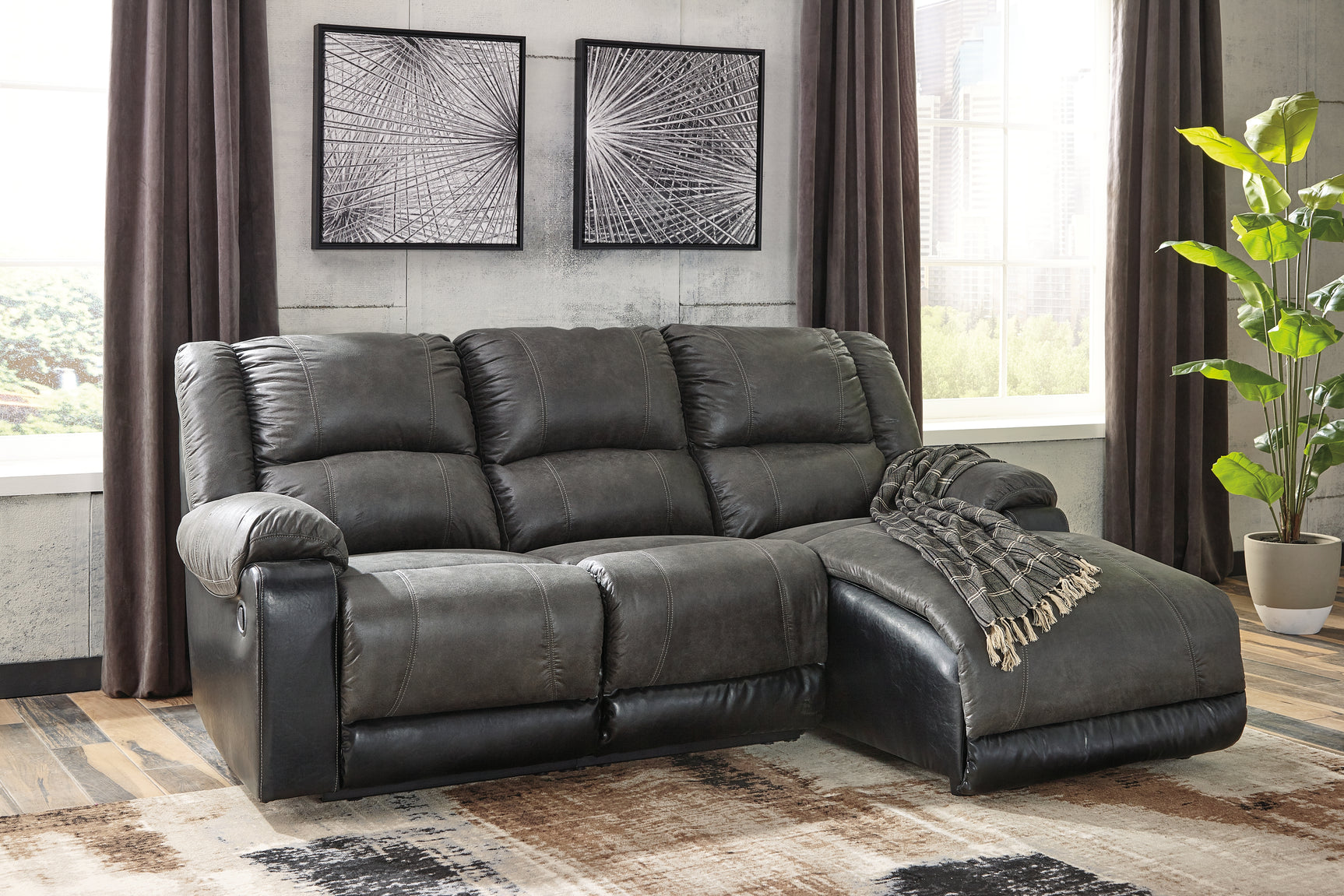 Sam's Furniture - Ashley Furniture - Nantahala Sectional - 3-Piece Reclining Sectional with Chaise / Slate - 50301S9