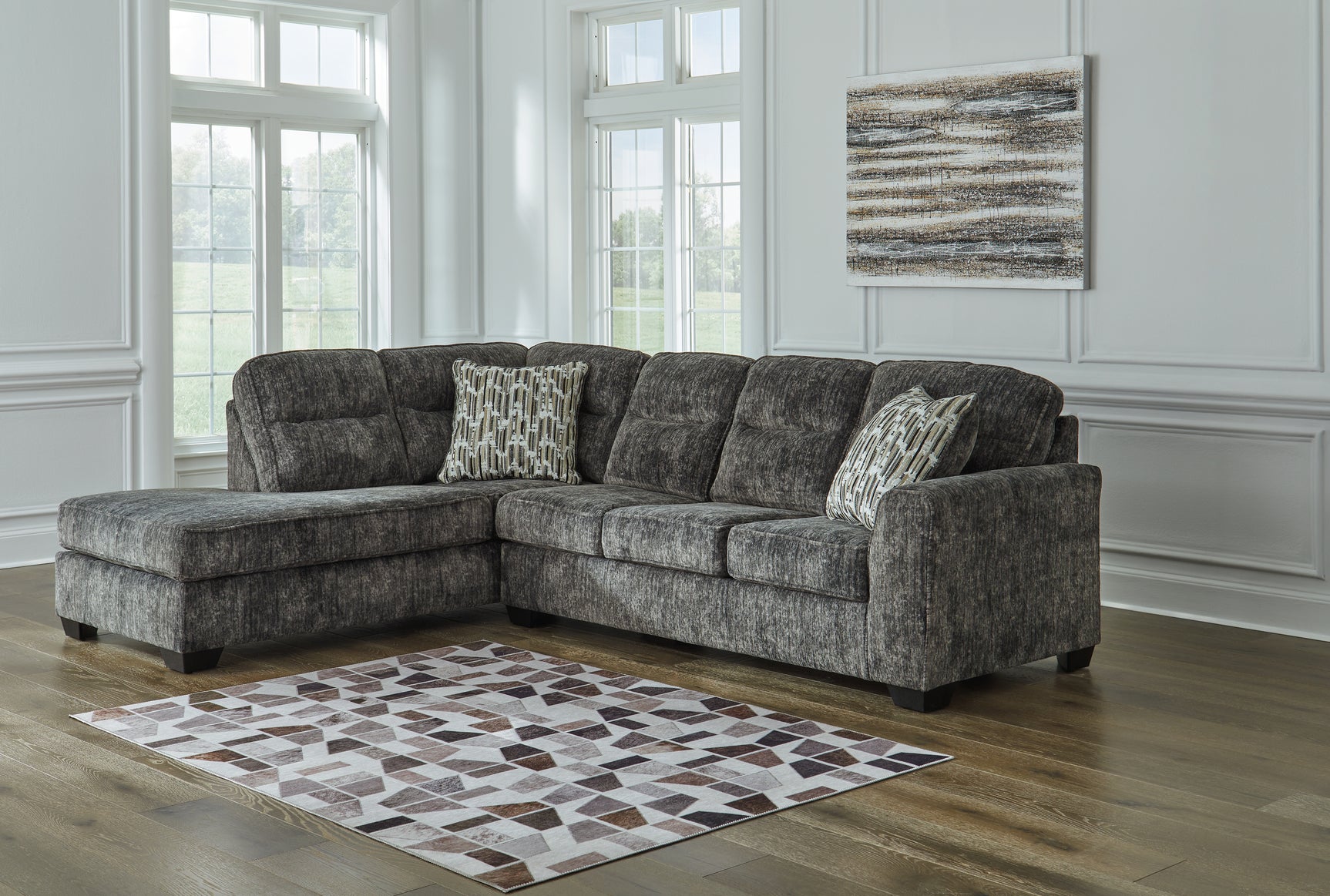 Sam's Furniture - Ashley Furniture - Lonoke Sectional - LAF 2-Piece Sectional with Chaise / Gunmetal - 50504S2