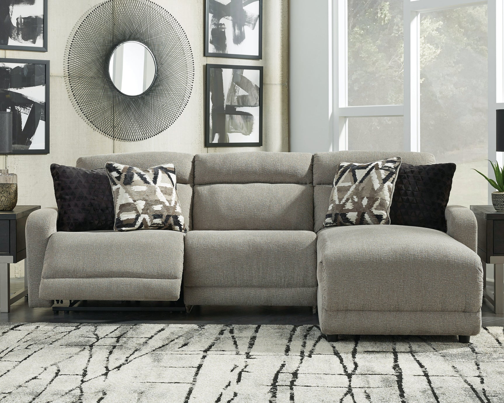 Sam's Furniture - Ashley Furniture - Colleyville Sectional - 3-Piece Power Reclining Sectional with Chaise / Stone - 54405S2