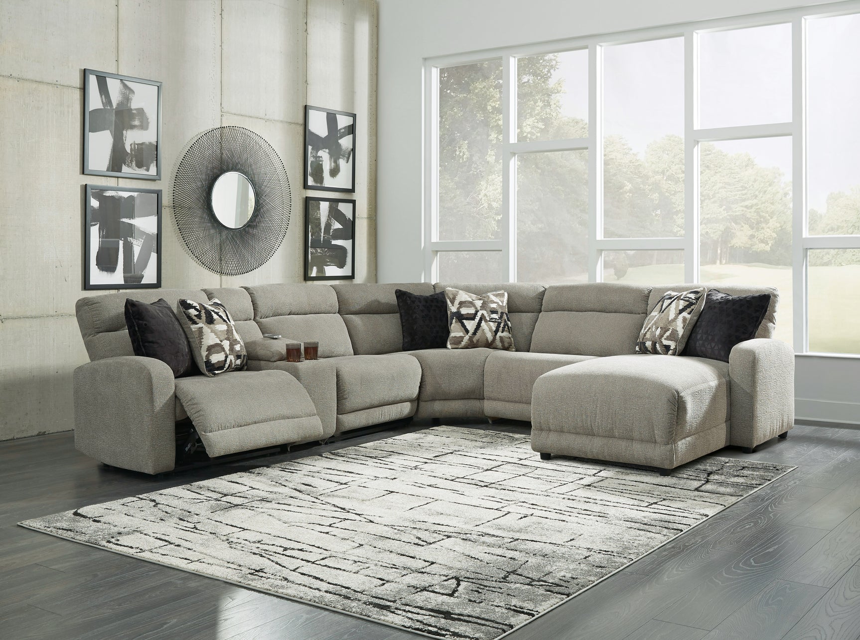 Sam's Furniture - Ashley Furniture - Colleyville Sectional - 6-Piece Power Reclining Sectional with Chaise / Stone - 54405S12