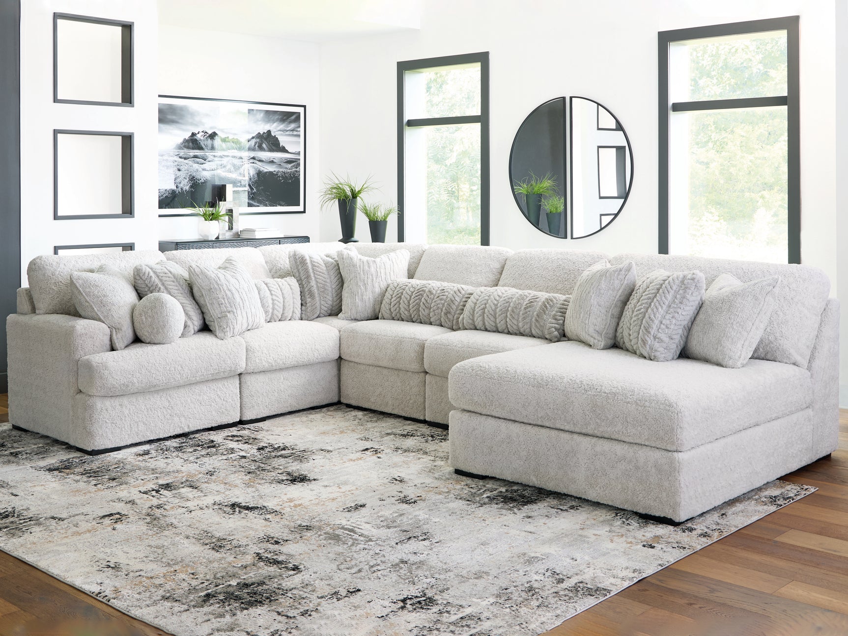 Sam's Furniture - Ashley Furniture - Cuddle Plush Sectional - RAF 6-Piece Sectional with Chaise / Arctic - PC59106S3