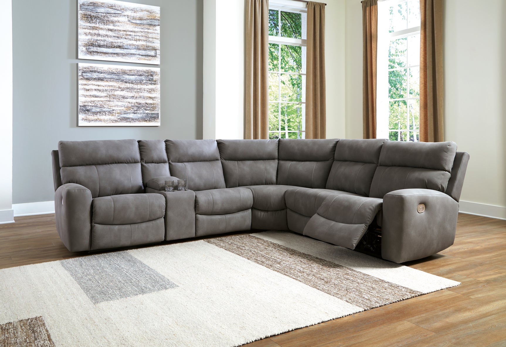 Sam's Furniture - Ashley Furniture - Next-Gen DuraPella Sectional - 6-Piece Power Reclining Sectional / Slate - 61003S7