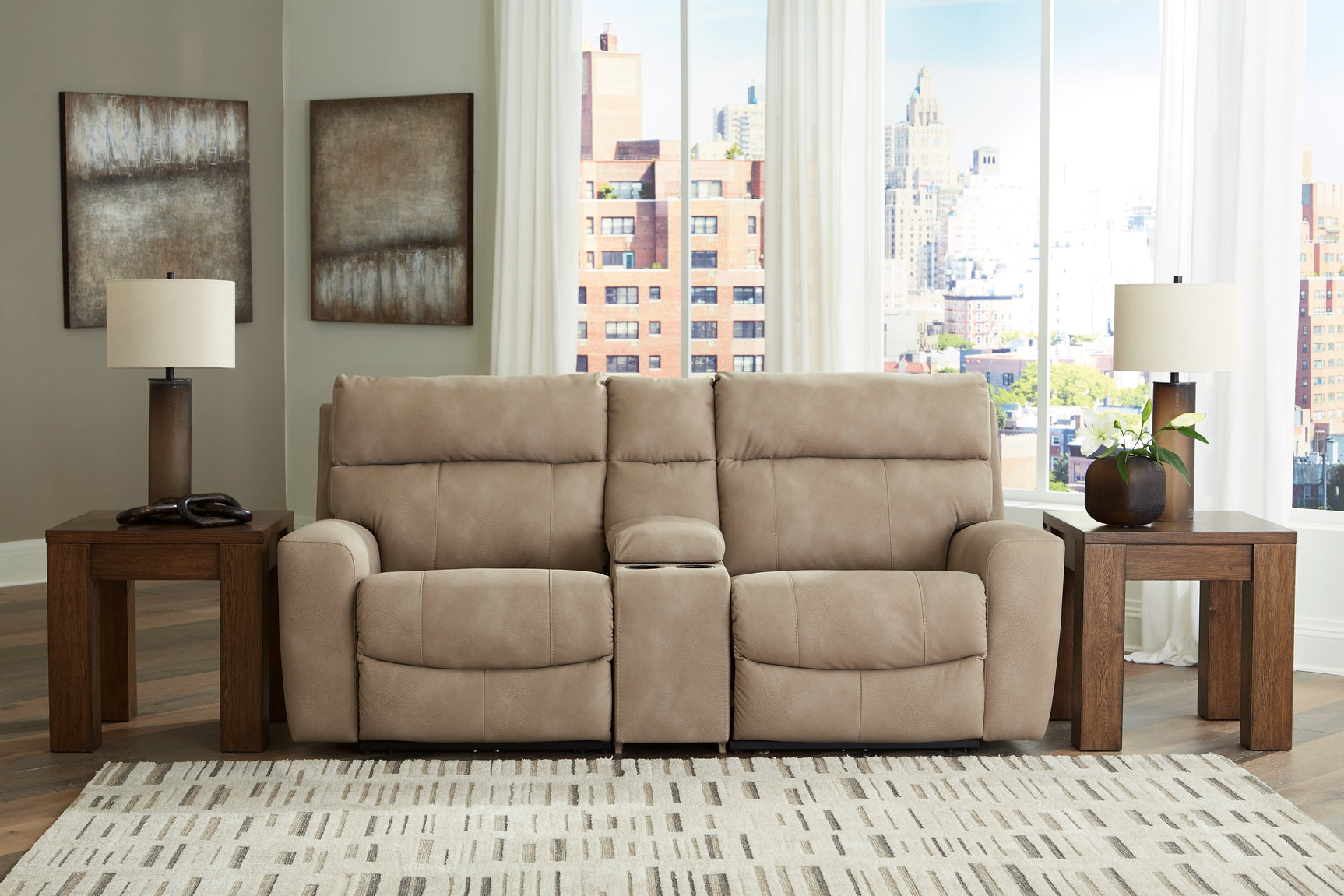 Sam's Furniture - Ashley Furniture - Next-Gen DuraPella Sectional - 3-Piece Power Reclining Sectional Loveseat with Console / Sand - 61004S3