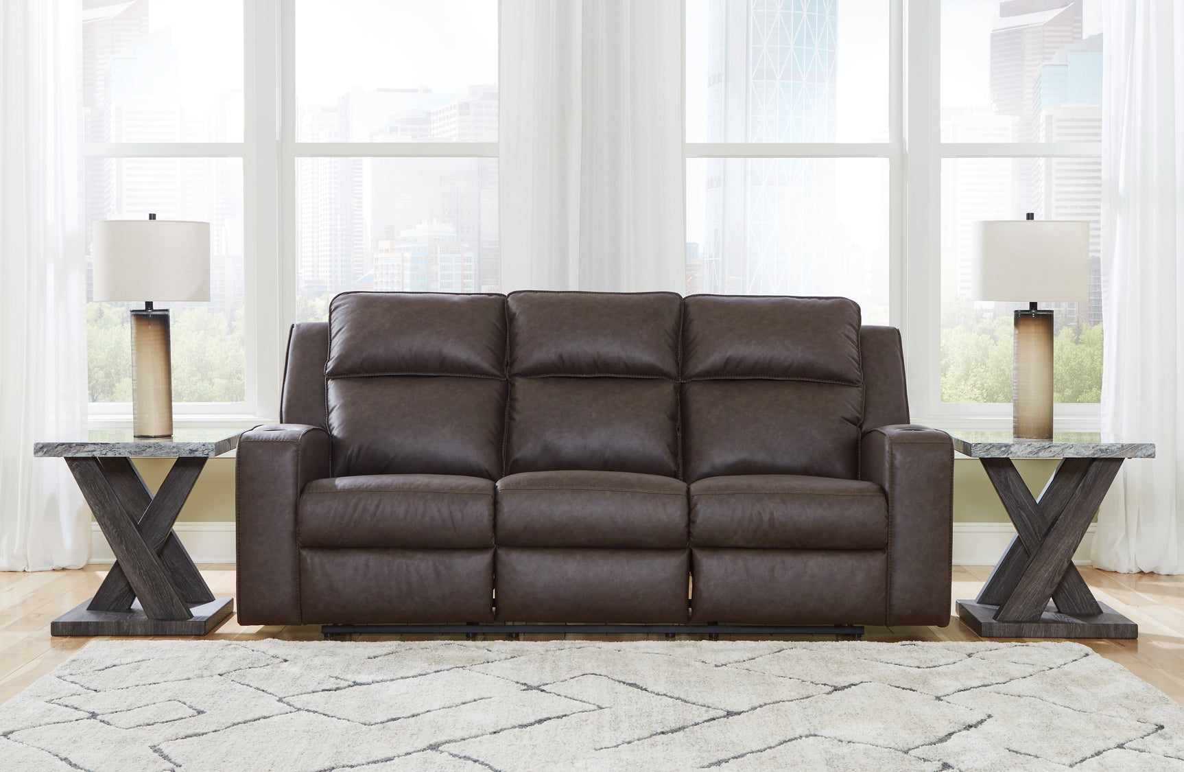 Sam's Furniture - Ashley Furniture - Lavenhorne Living Room - REC Sofa w/Drop Down Table / Umber - 6330689