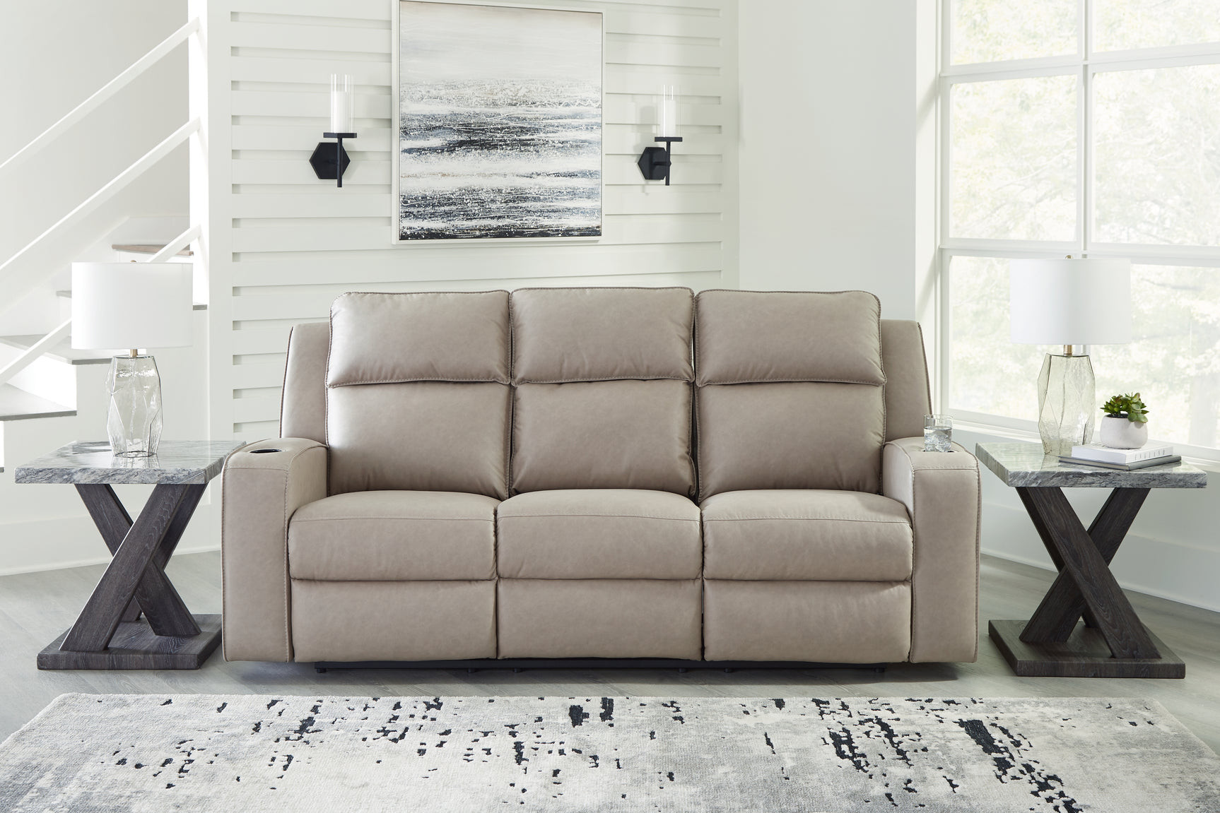 Sam's Furniture - Ashley Furniture - Lavenhorne Living Room - REC Sofa w/Drop Down Table / Pebble - 6330789