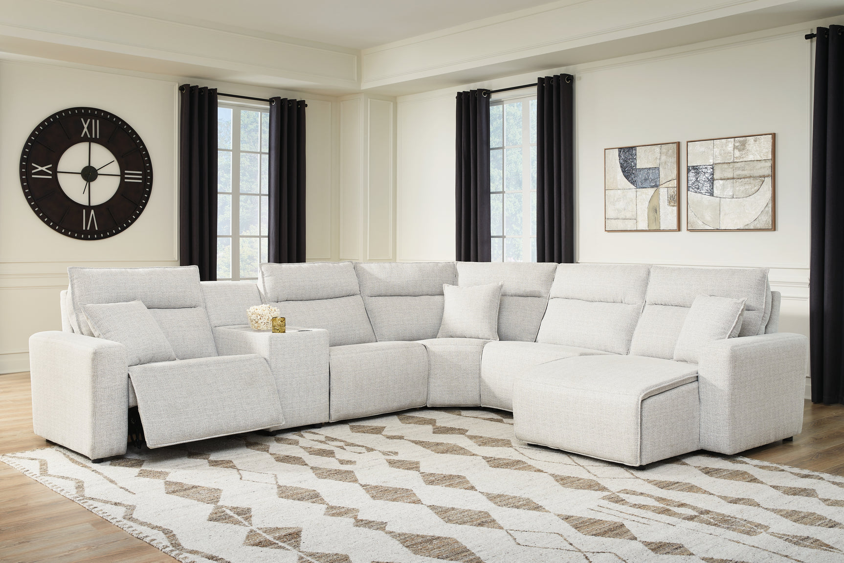 Sam's Furniture - Ashley Furniture - ModMax II Sectional - 6-Piece Power Reclining Sectional with Chaise and Console / Stone - 65907S6