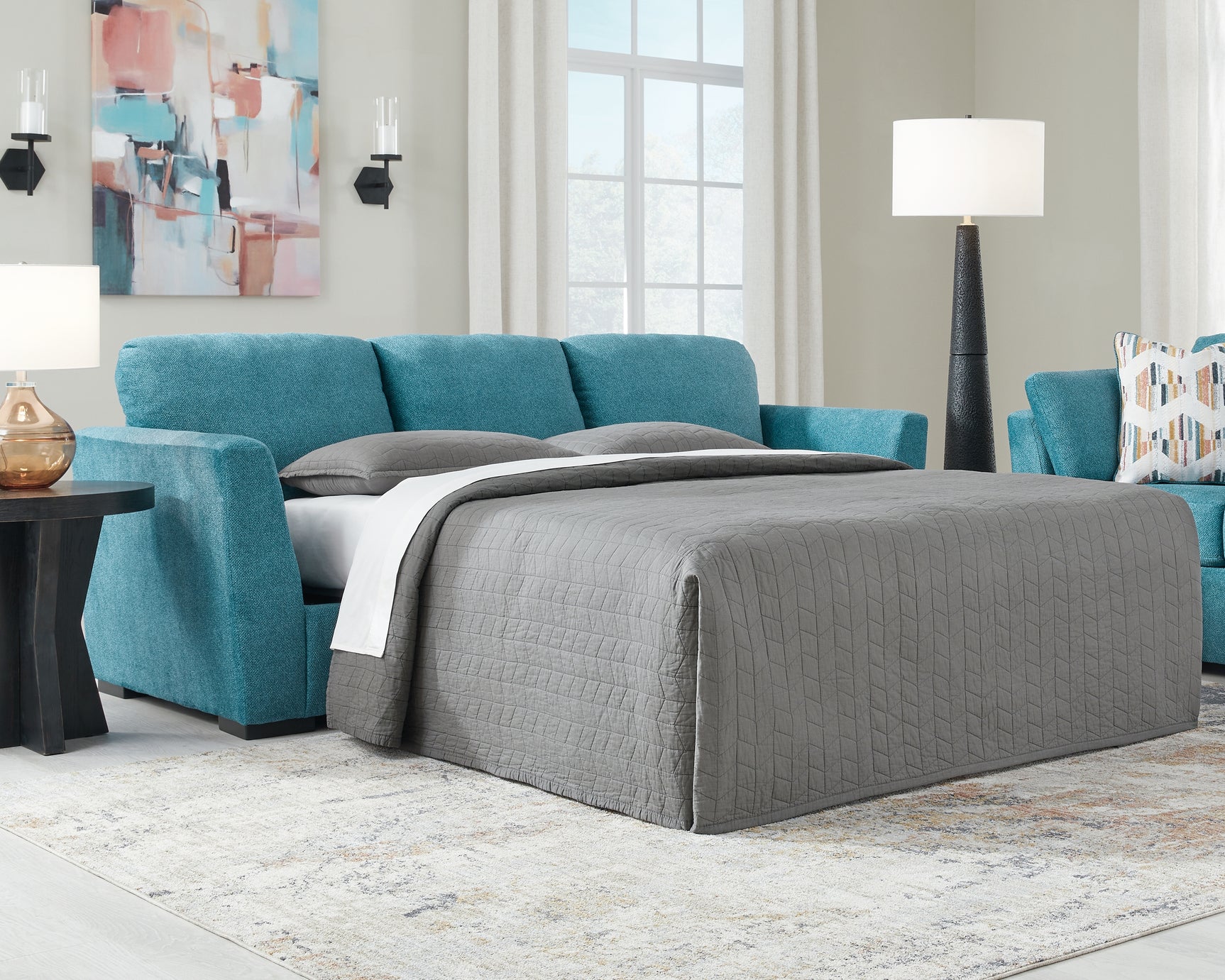 Sam's Furniture - Ashley Furniture - Keerwick Living Room - Queen Sofa Sleeper / Teal - 6750739