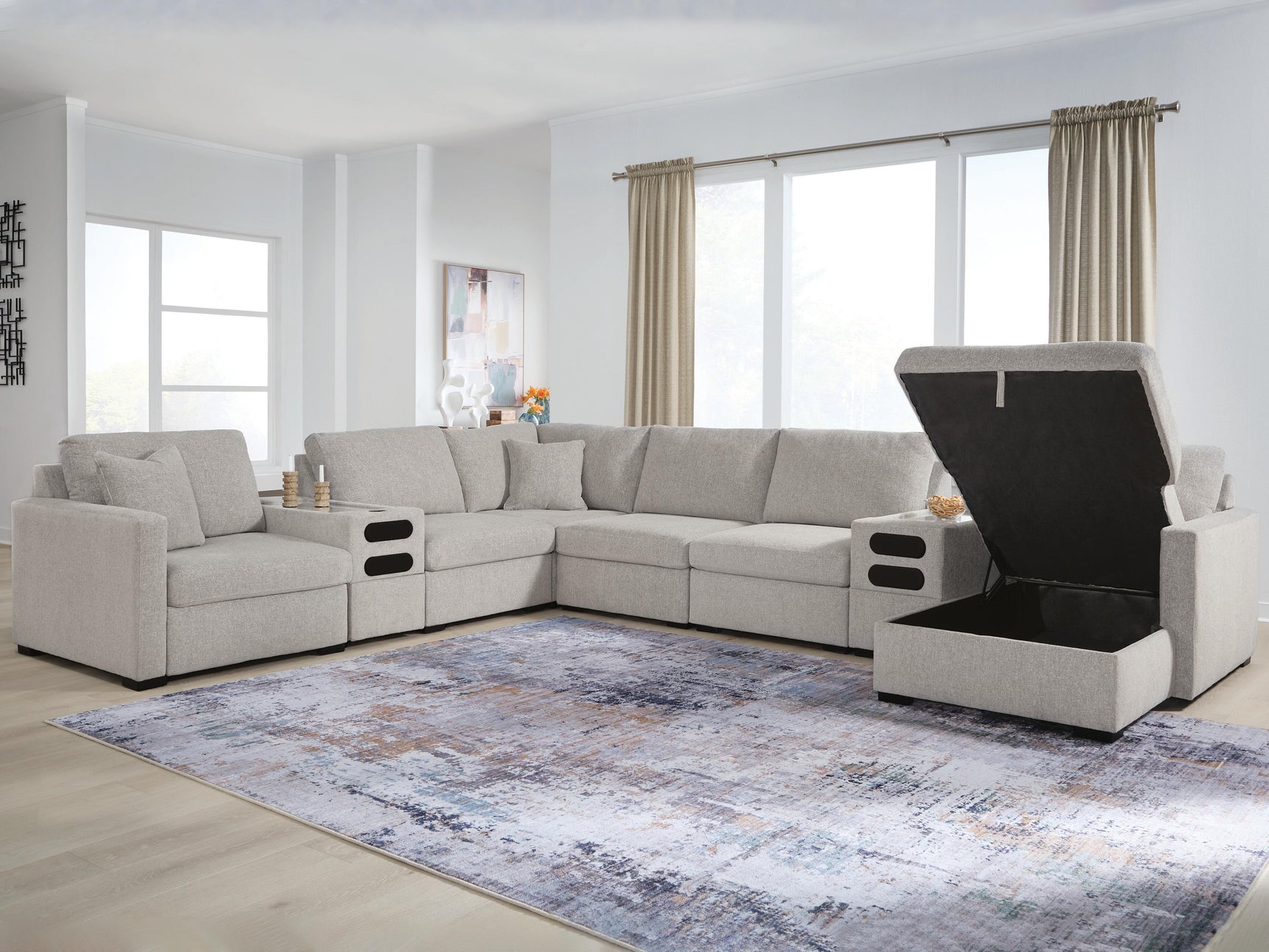 Sam's Furniture - Ashley Furniture - ModMax Luxe Sectional - RAF 8-Piece Sectional with Storage Chaise and Audio Consoles / Flint - 68605S80