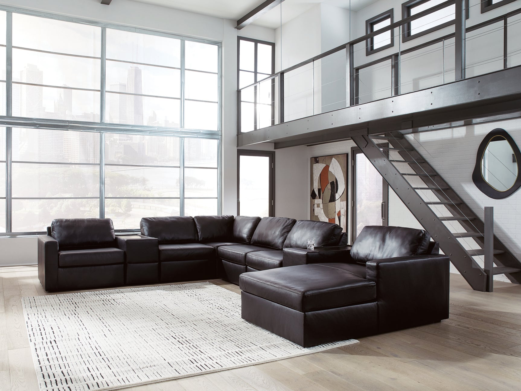 Sam's Furniture - Ashley Furniture - ModMax II Sectional - RAF 8-Piece Sectional with Chaise and Storage Consoles / Black - 74305S42
