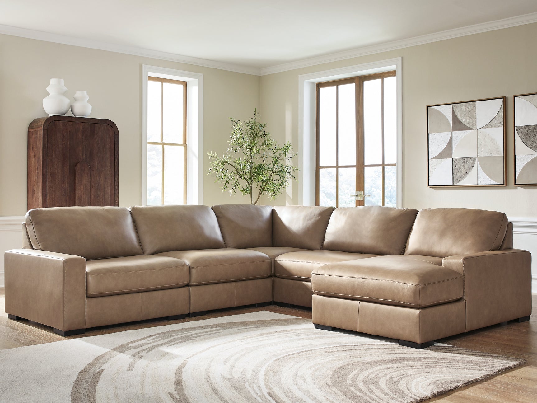 Sam's Furniture - Ashley Furniture - Veronella Sectional - RAF 5-Piece Sectional with Chaise / Sahara - 76106S13