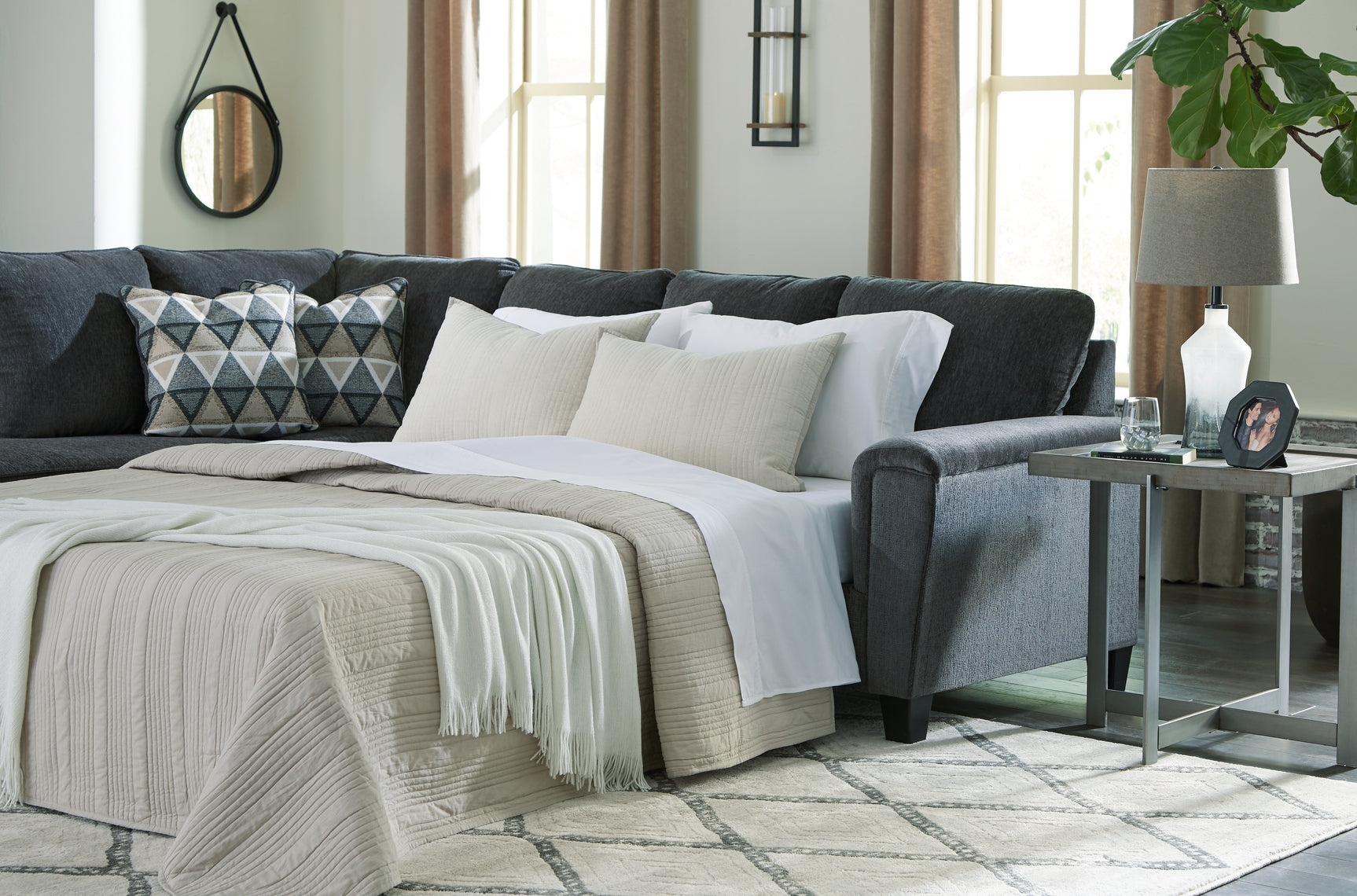 Sam's Furniture - Ashley Furniture - Abinger Sectional - RAF 2-Piece Sleeper Sectional with Chaise / Smoke - 83905S3