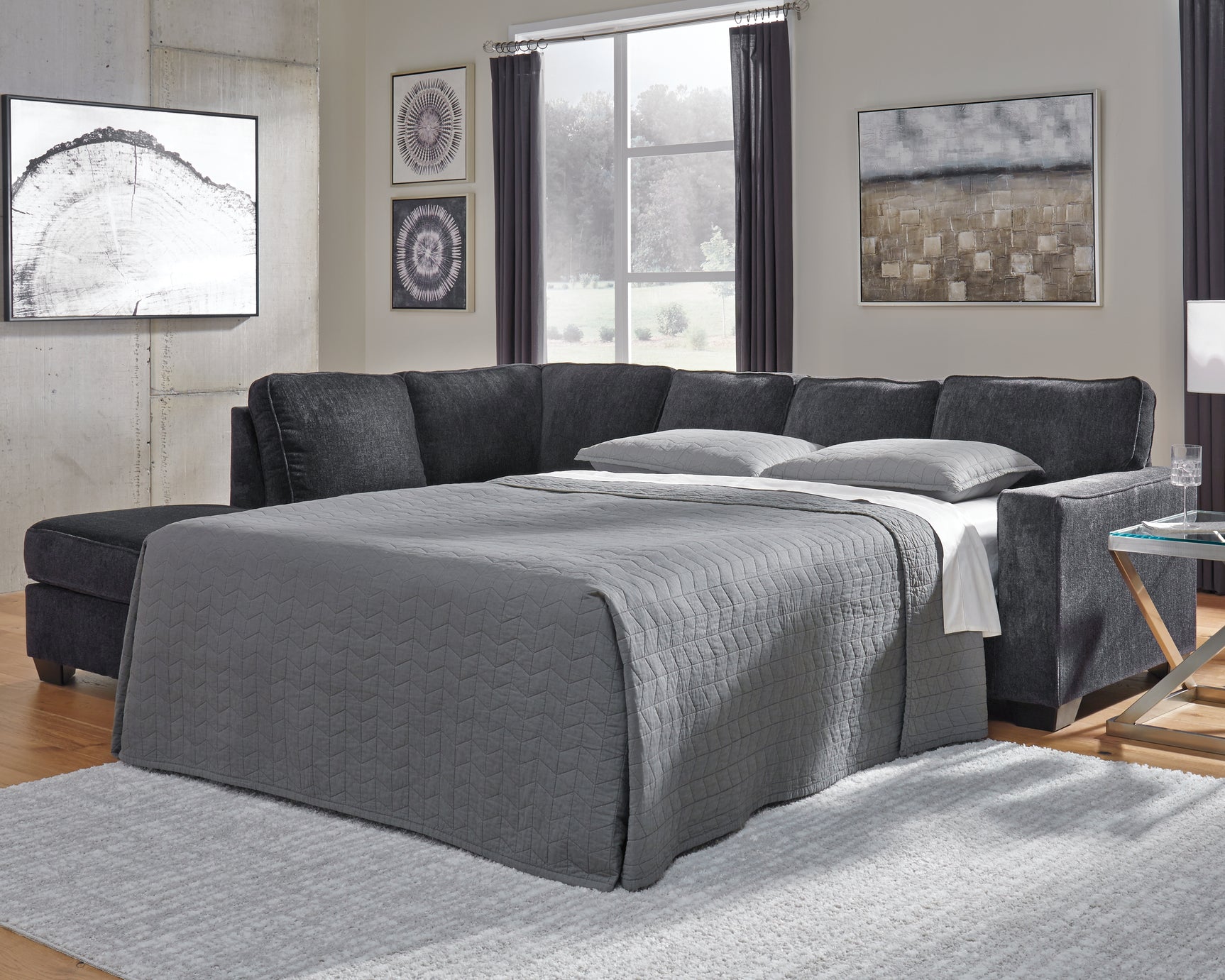 Sam's Furniture - Ashley Furniture - Altari Sectional - RAF 2-Piece Sleeper Sectional with Chaise / Alloy - 87214S4