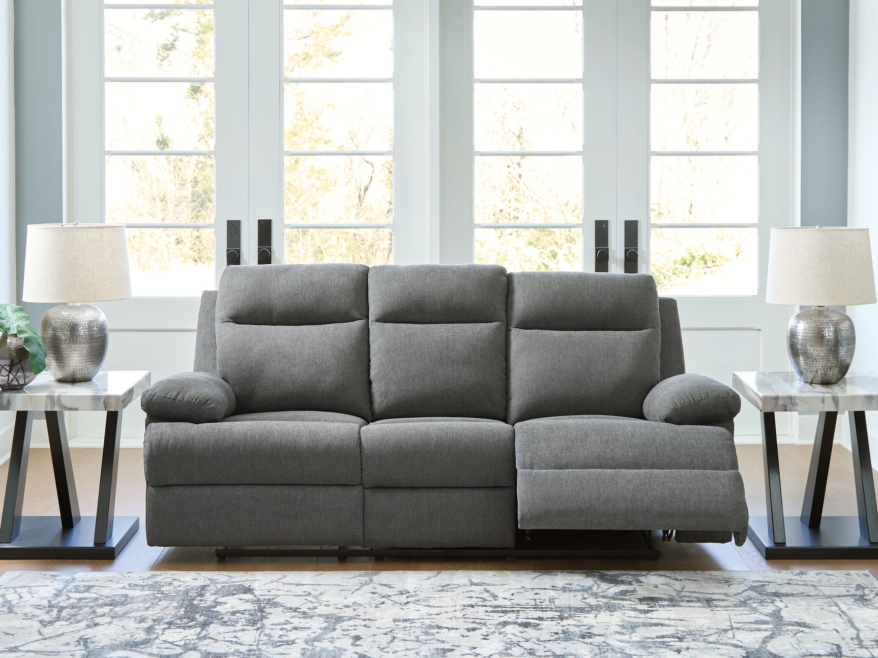 Sam's Furniture - Ashley Furniture - Side-Swipe Living Room - REC Sofa w/Drop Down Table / Charcoal - PC9140689