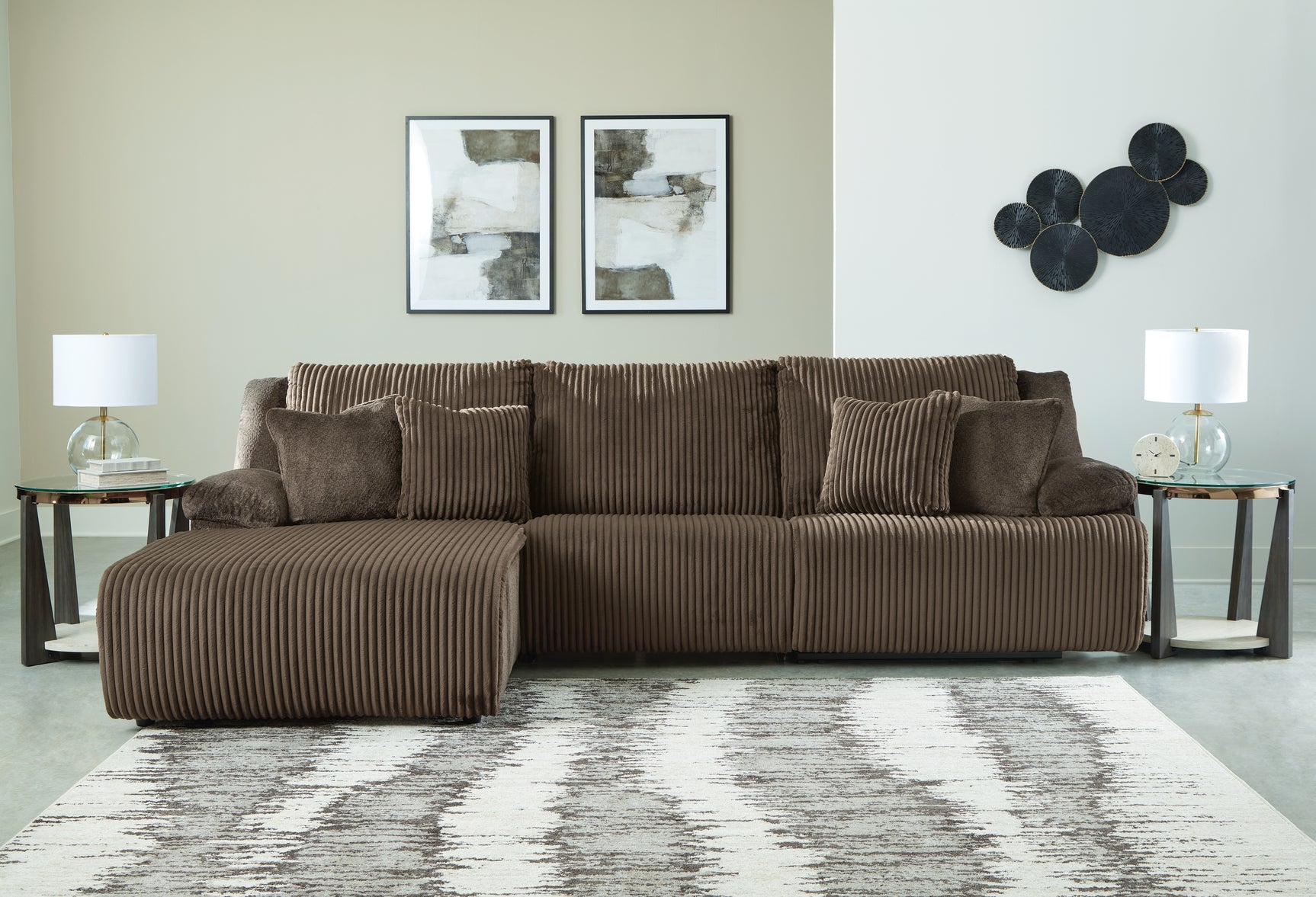 Sam's Furniture - Ashley Furniture - Top Tier Sectional - 3-Piece Reclining Sectional Sofa Chaise / Chocolate - 92705S7