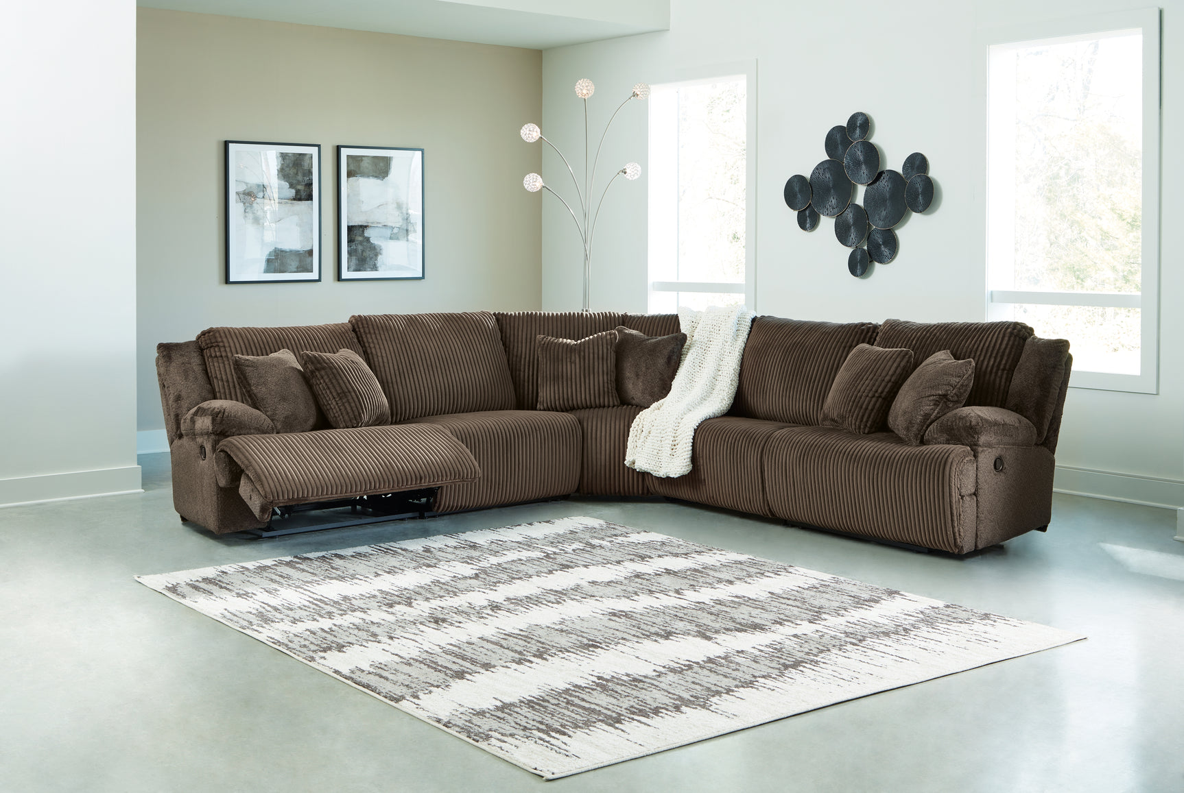Sam's Furniture - Ashley Furniture - Top Tier Sectional - 5-Piece Reclining Sectional / Chocolate - 92705S3