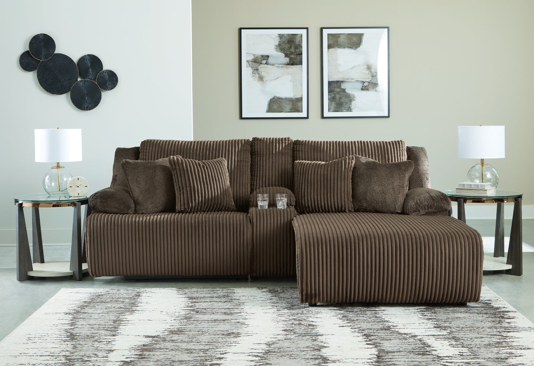 Sam's Furniture - Ashley Furniture - Top Tier Sectional - 3-Piece Reclining Sectional Sofa with Chaise / Chocolate - 92705S4