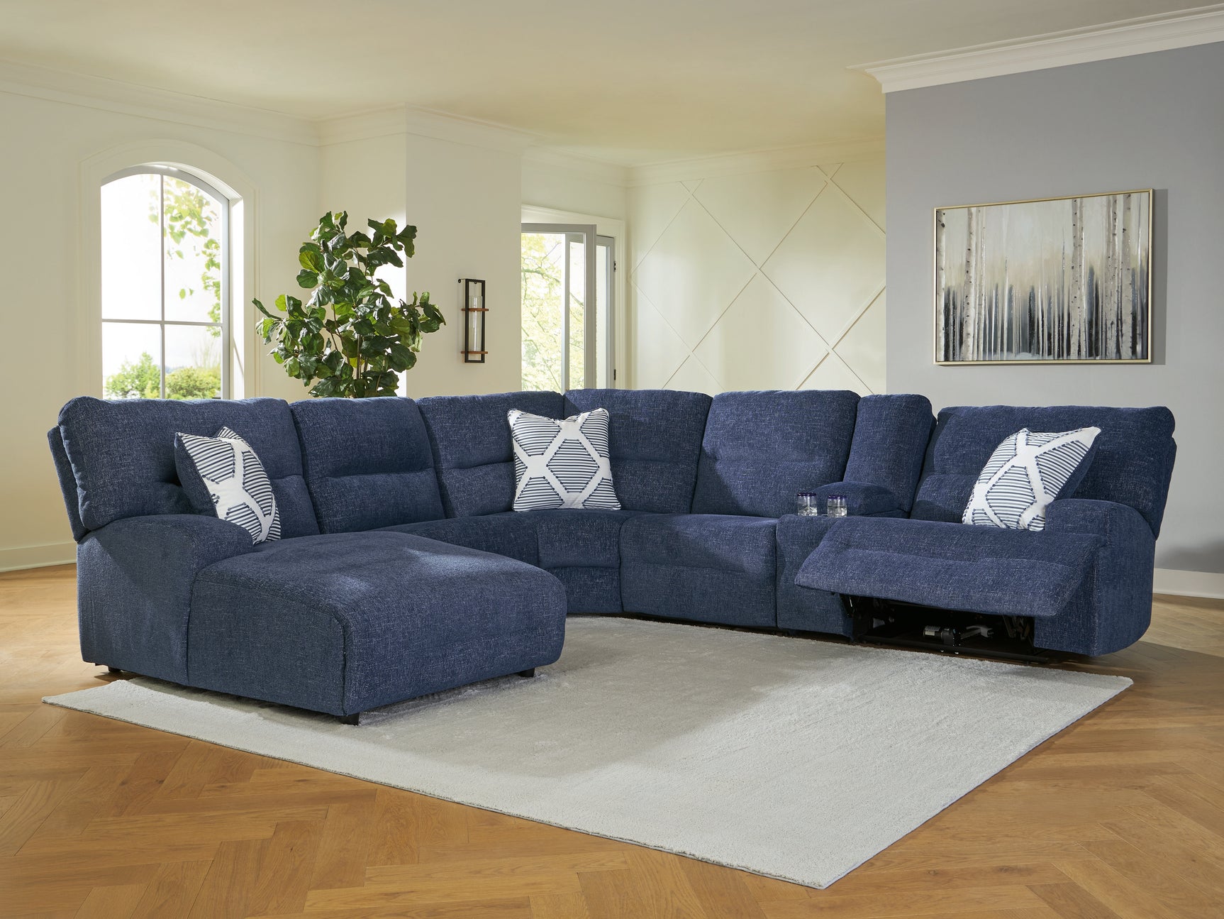 Sam's Furniture - Ashley Furniture - Acklen Place Sectional - 6-Piece Power Reclining Sectional with Chaise / Navy - 93607S2