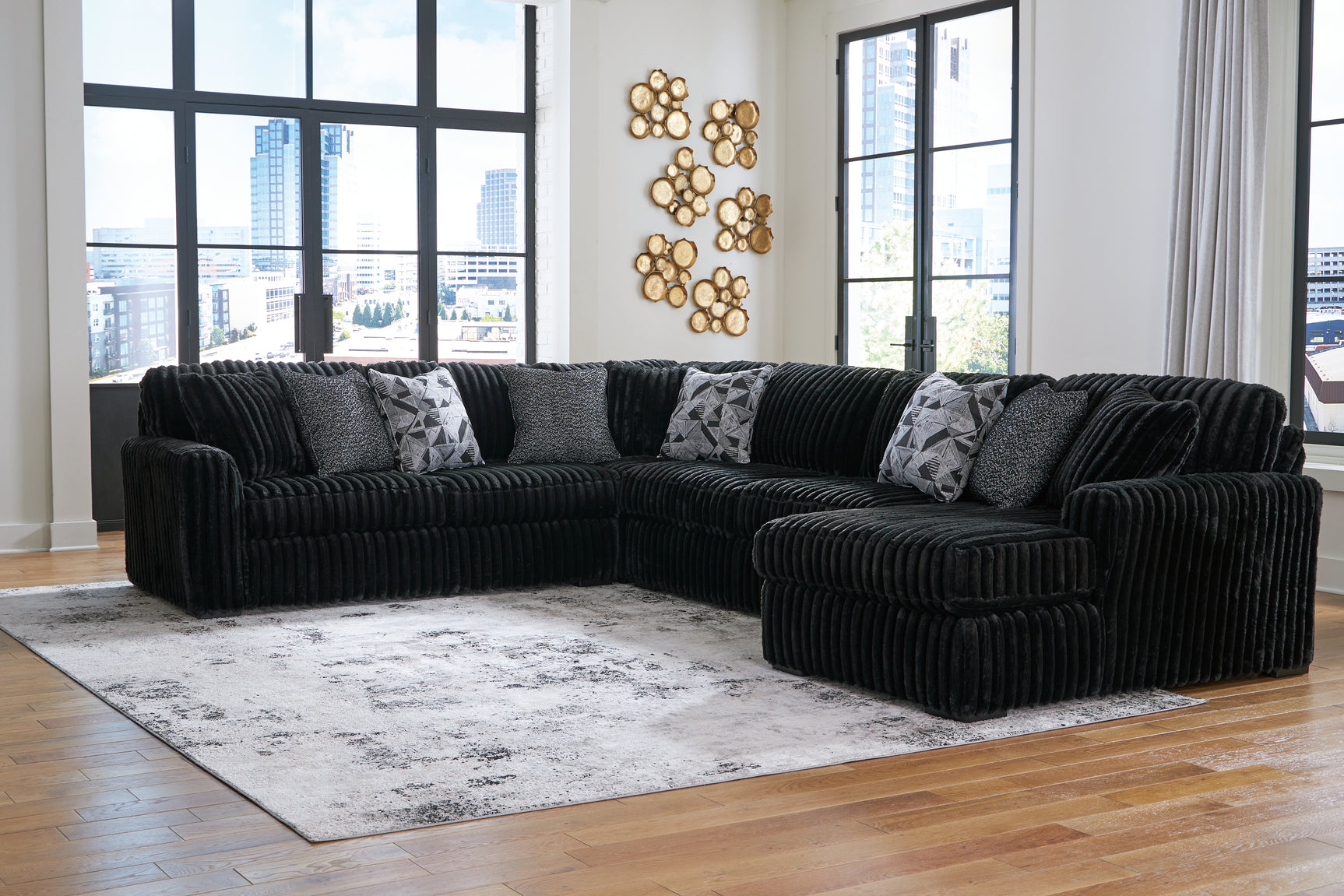 Sam's Furniture - Ashley Furniture - Midnight-Madness Sectional - LAF 4-Piece Sectional with Chaise / Onyx - 98103S3