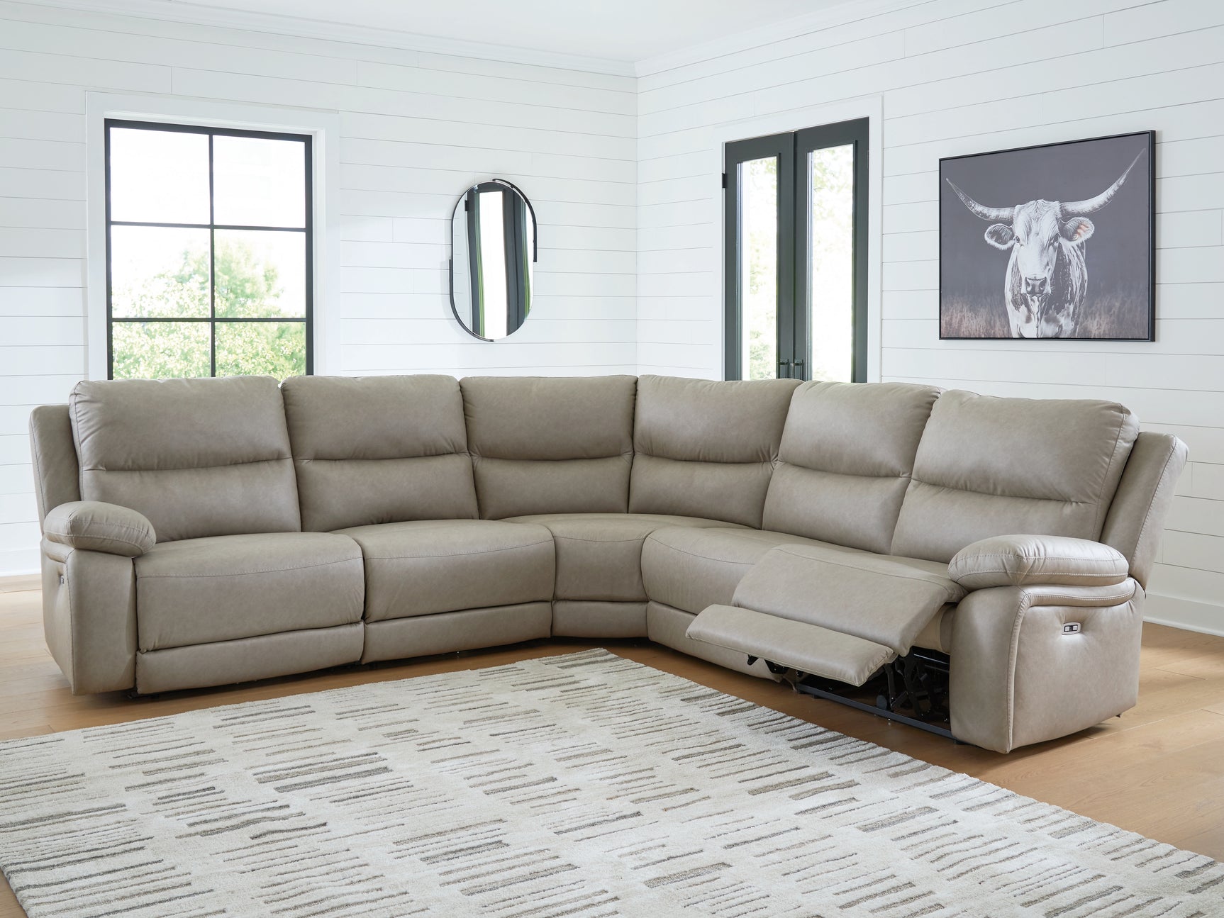 Sam's Furniture - Ashley Furniture - Narwhal Place Sectional - 5-Piece Power Reclining Sectional / Pebble - PC99201S8