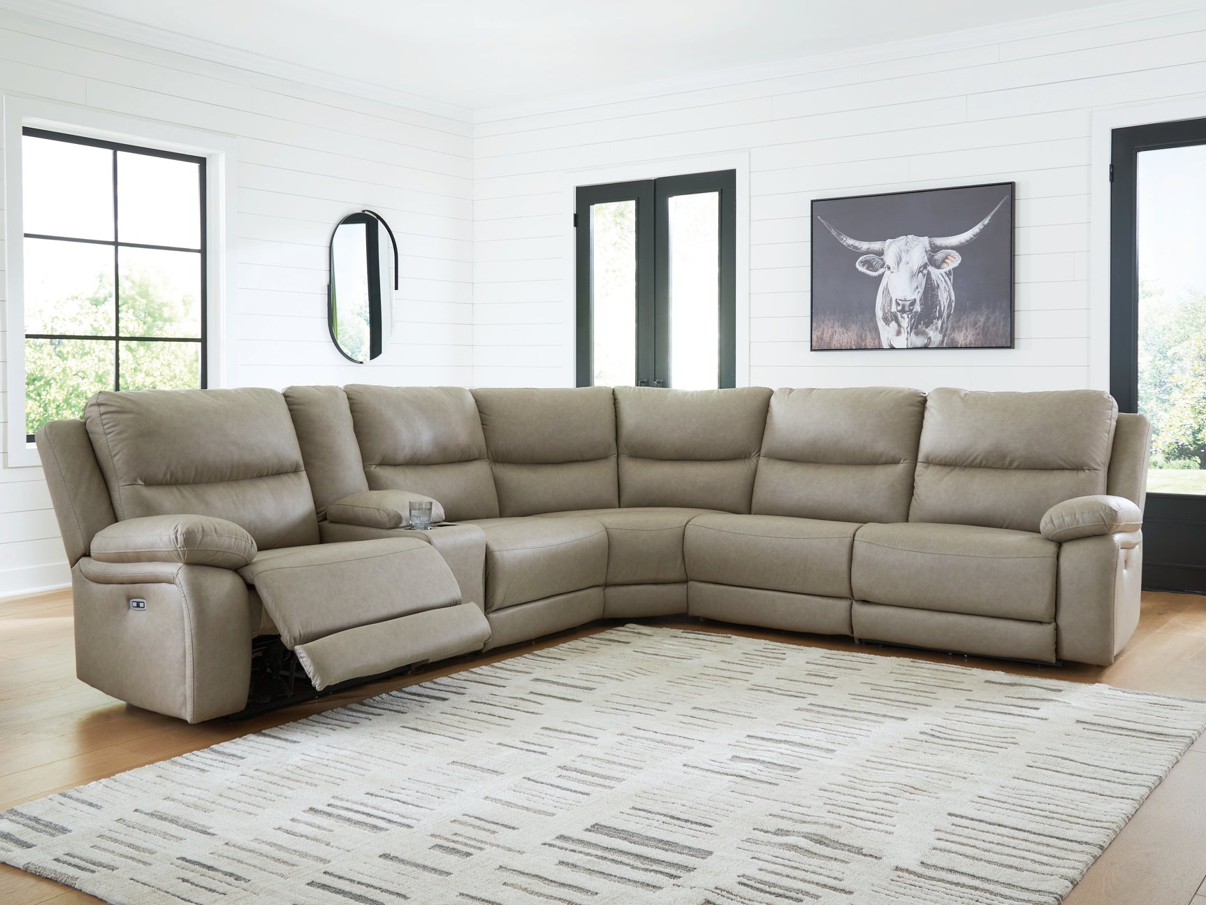 Sam's Furniture - Ashley Furniture - Narwhal Place Sectional - 6-Piece Reclining Sectional with Storage Console / Pebble - PC99201S36