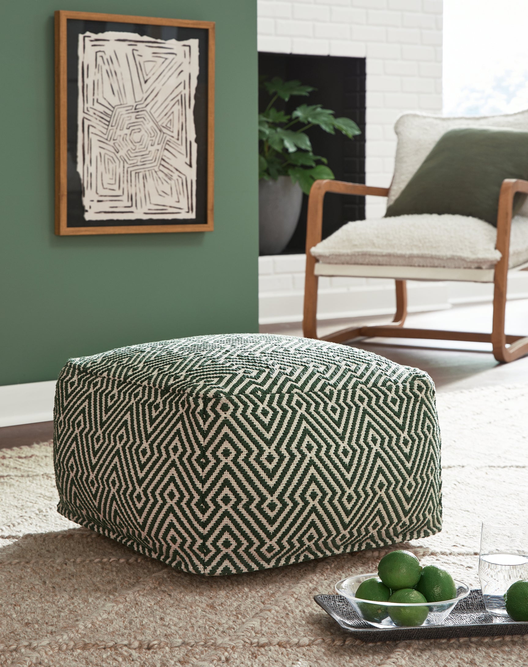 Sam's Furniture - Ashley Furniture - Abacy Pouf - Pouf / Green/Ivory - A1001053