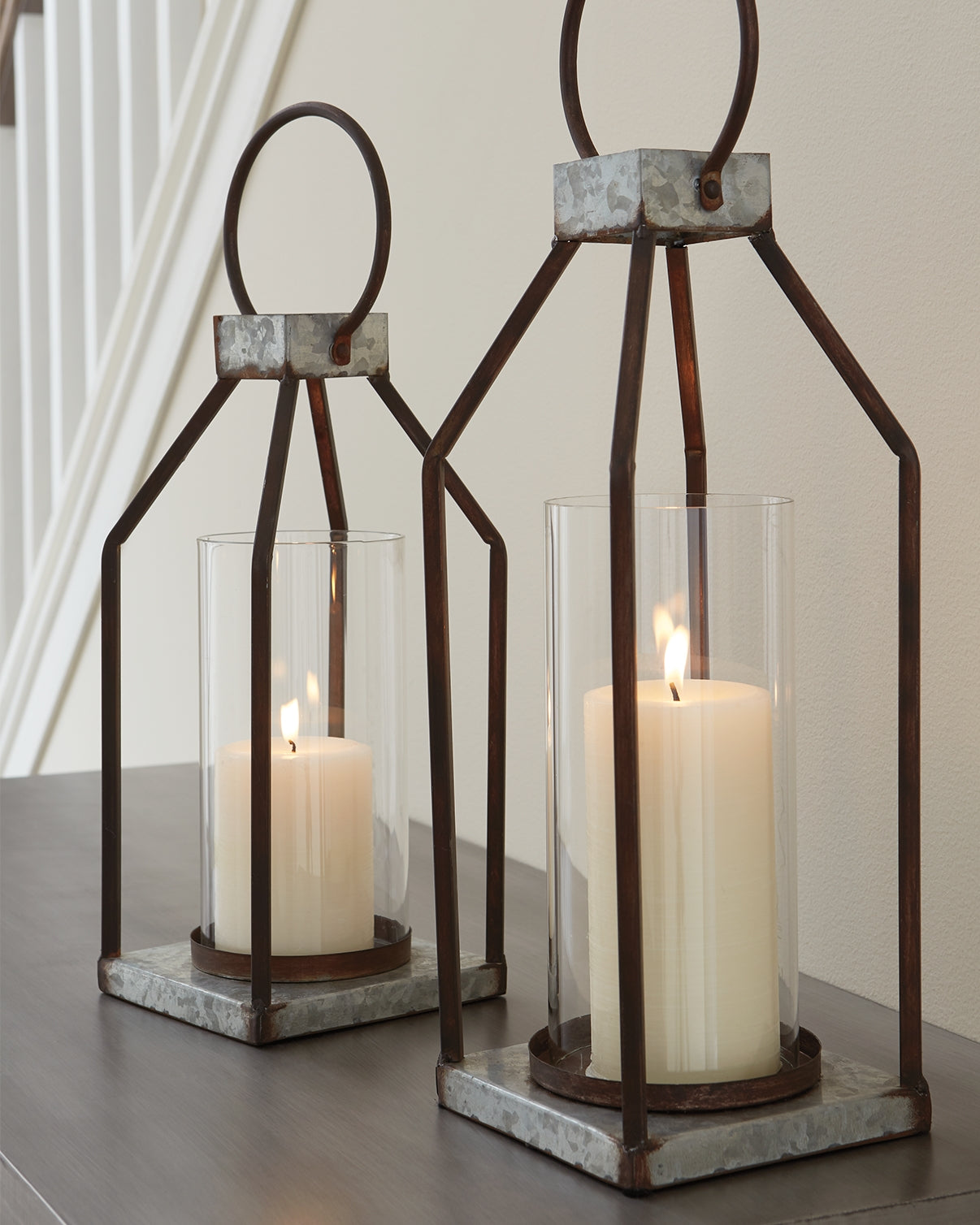 Sam's Furniture - Ashley Furniture - Diedrick Candle Holder - Lantern Set (Set of 2) / Gray/Black - A2000346
