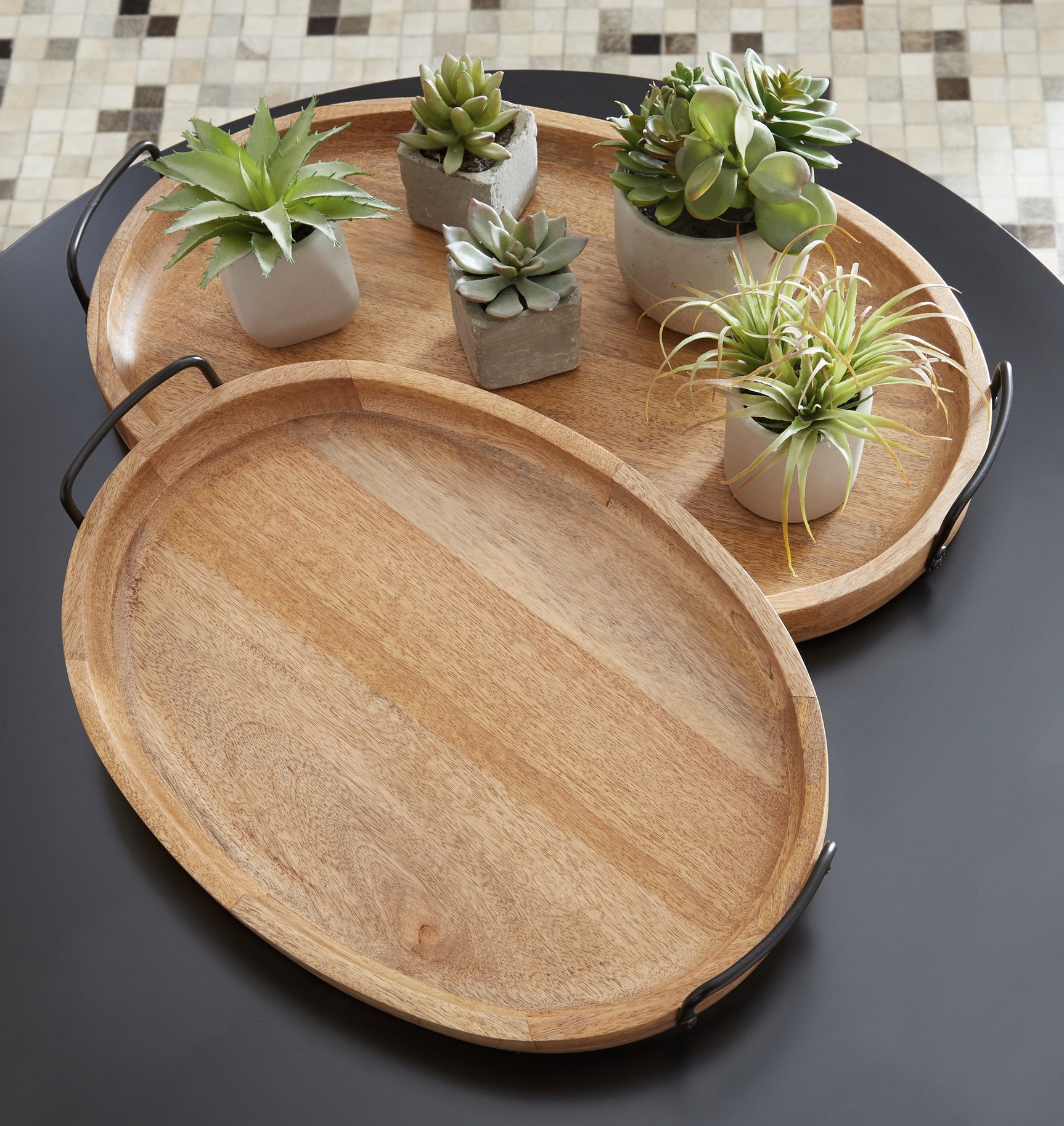 Sam's Furniture - Ashley Furniture - Jocelyne Tray (Set of 2) - Tray Set (Set of 2) / Brown/Black - A2000455