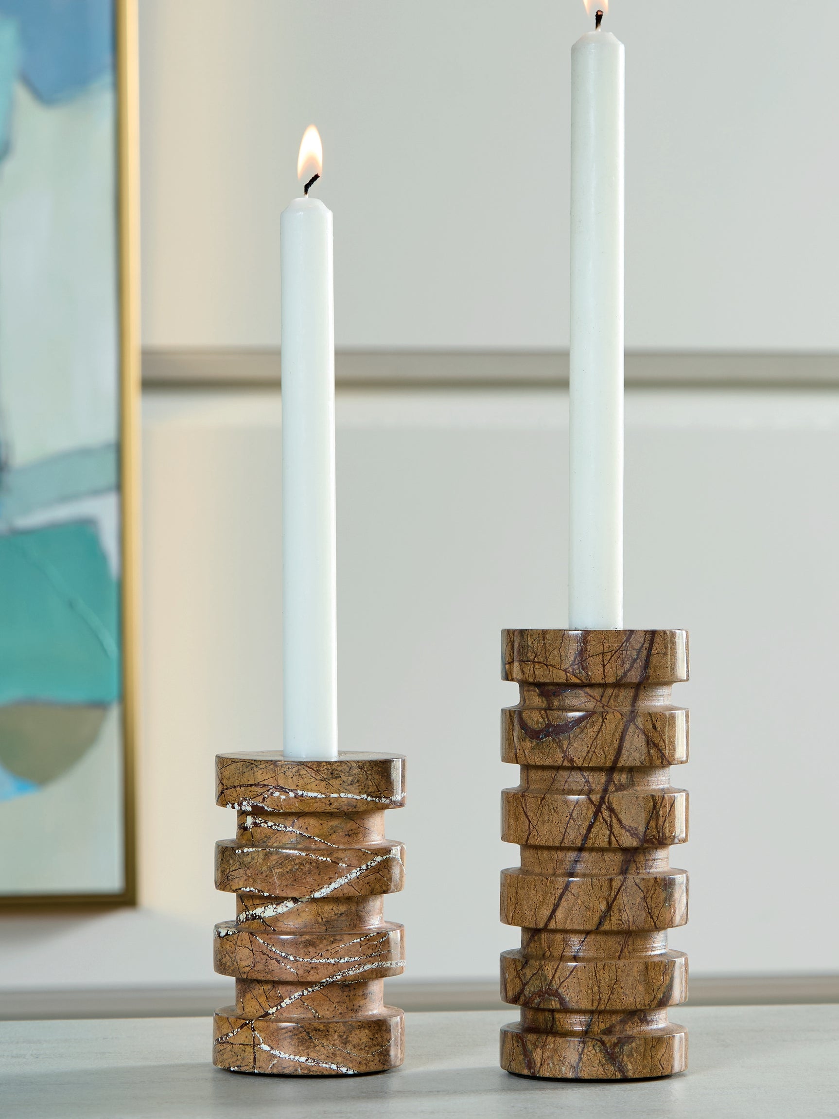 Sam's Furniture - Ashley Furniture - Emsleyfield Candle Holder - Candle Holder Set (Set of 2) / Tan - A2000735