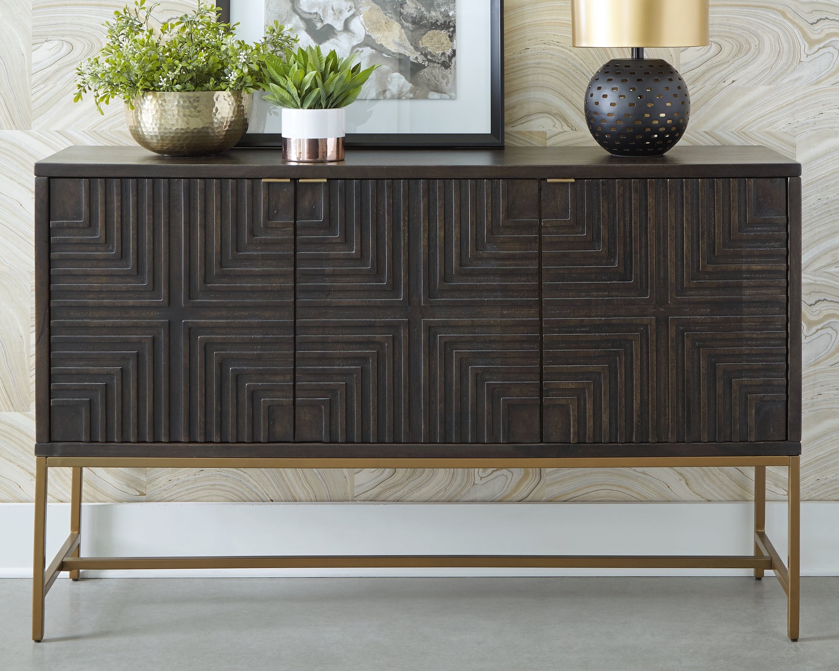 Sam's Furniture - Ashley Furniture - Elinmore Accent Cabinet - Accent Cabinet / Brown/Gold Finish - A4000316