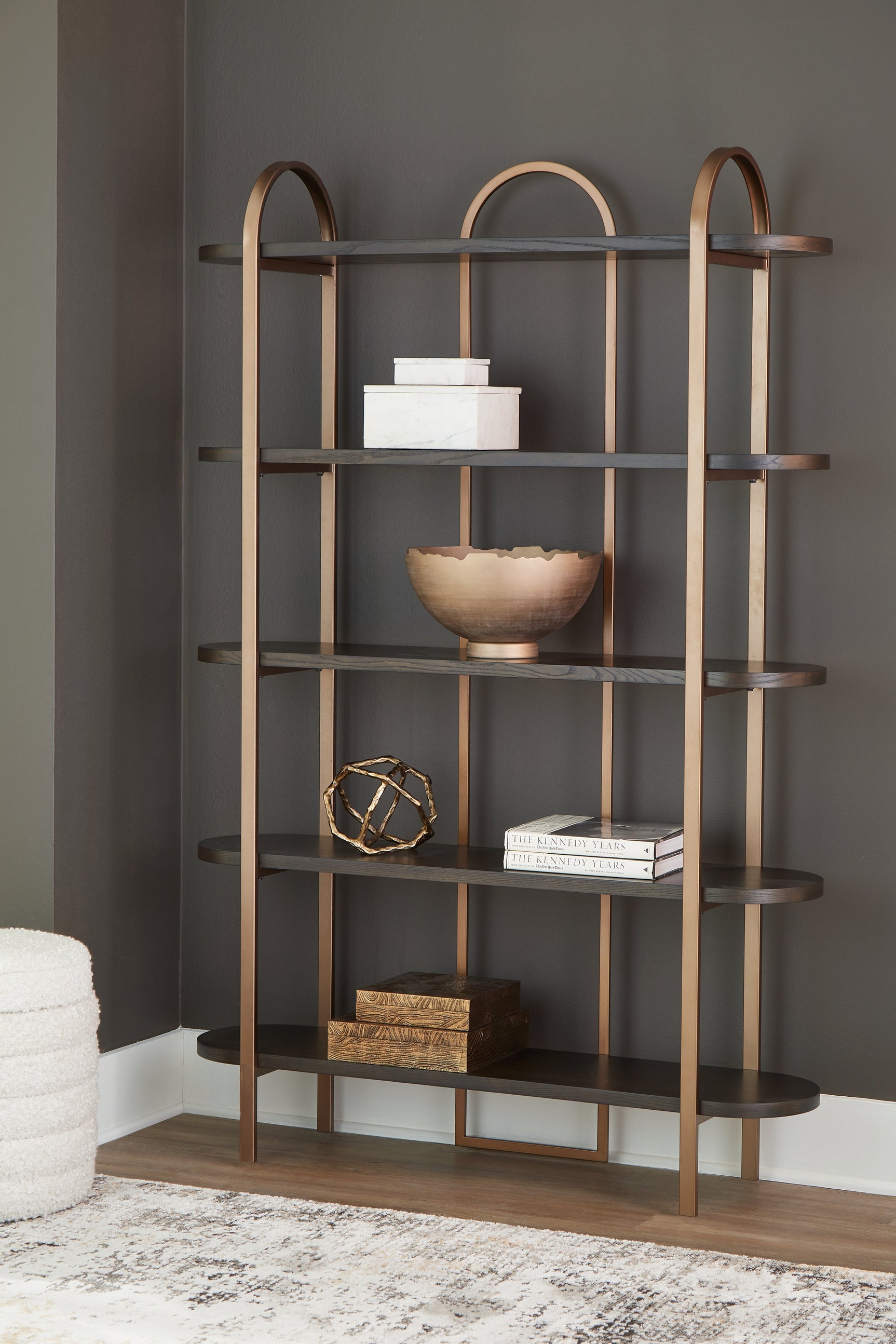 Sam's Furniture - Ashley Furniture - Brentmour Bookcase - Bookcase / Brown/Gold Finish - A4000589