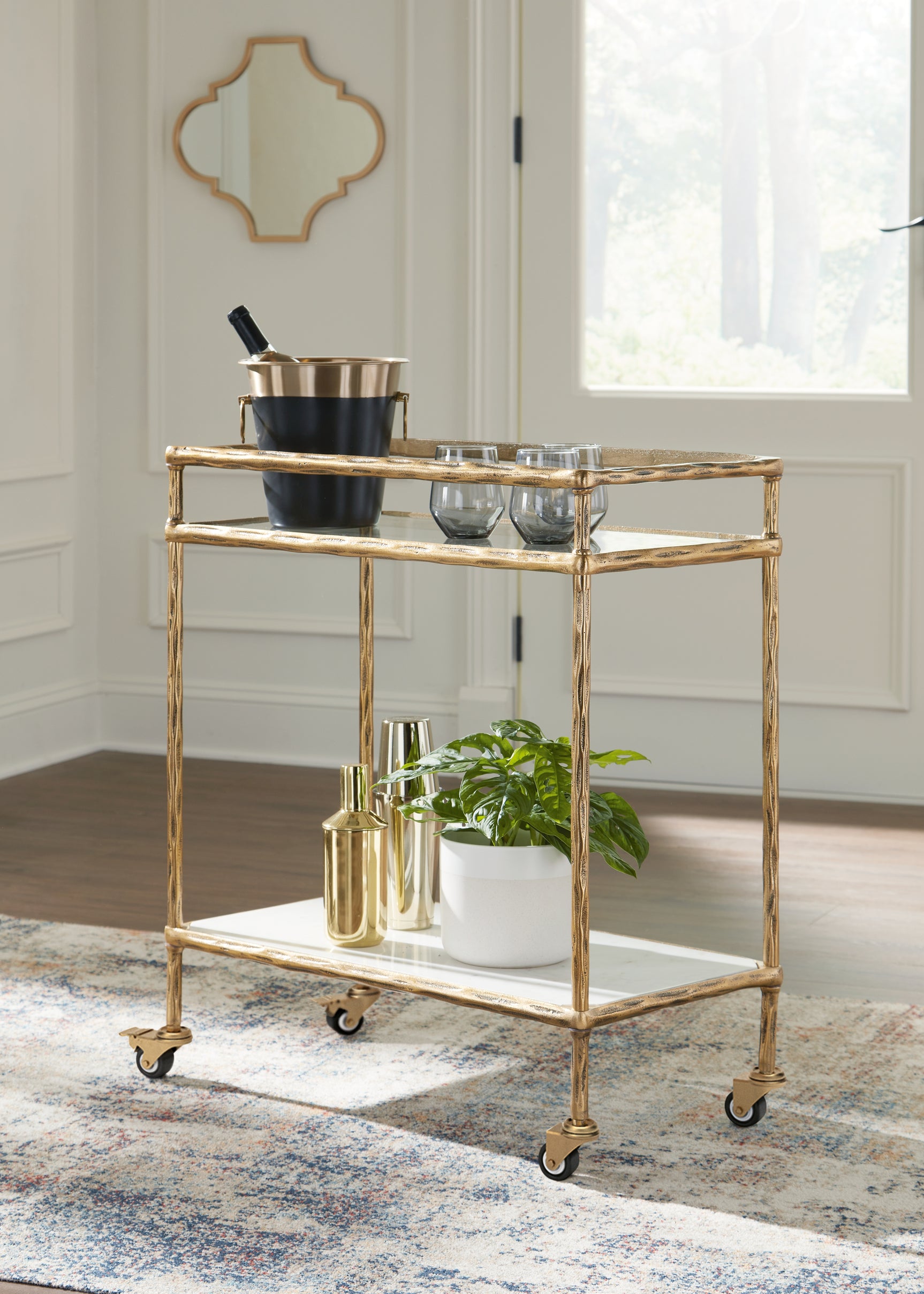 Sam's Furniture - Ashley Furniture - Plattfield Bar Cart - Bar Cart / Antique Gold Finish - A4000625