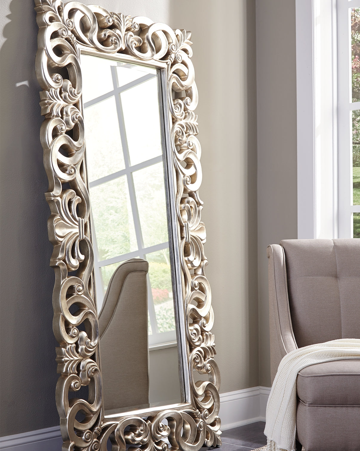 Sam's Furniture - Ashley Furniture - Lucia Mirror - Floor Mirror / Antique Silver Finish - A8010123