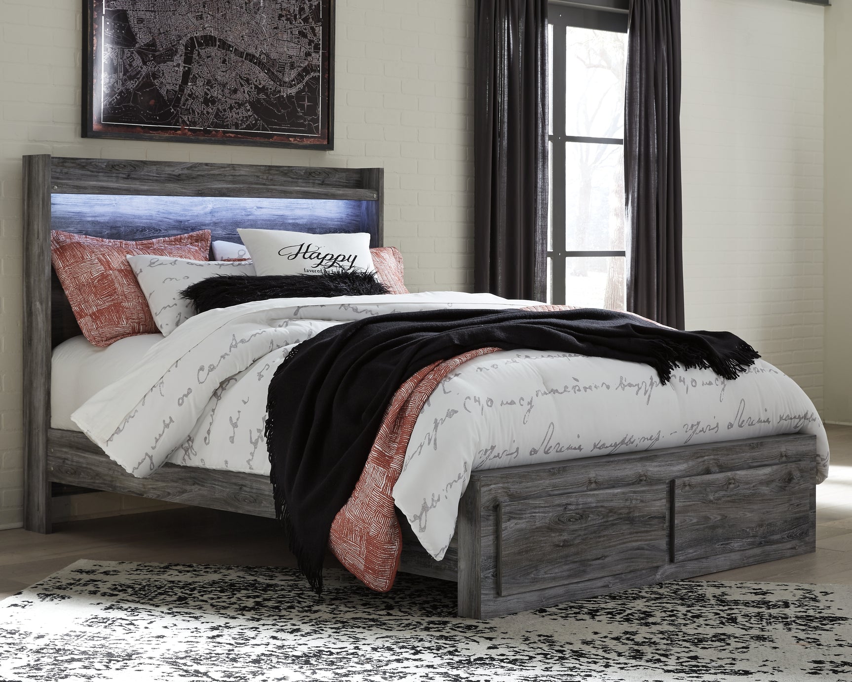 Sam's Furniture - Ashley Furniture - Baystorm Bedroom - Queen Panel Bed with 2 Storage Drawers / Gray - B221B5