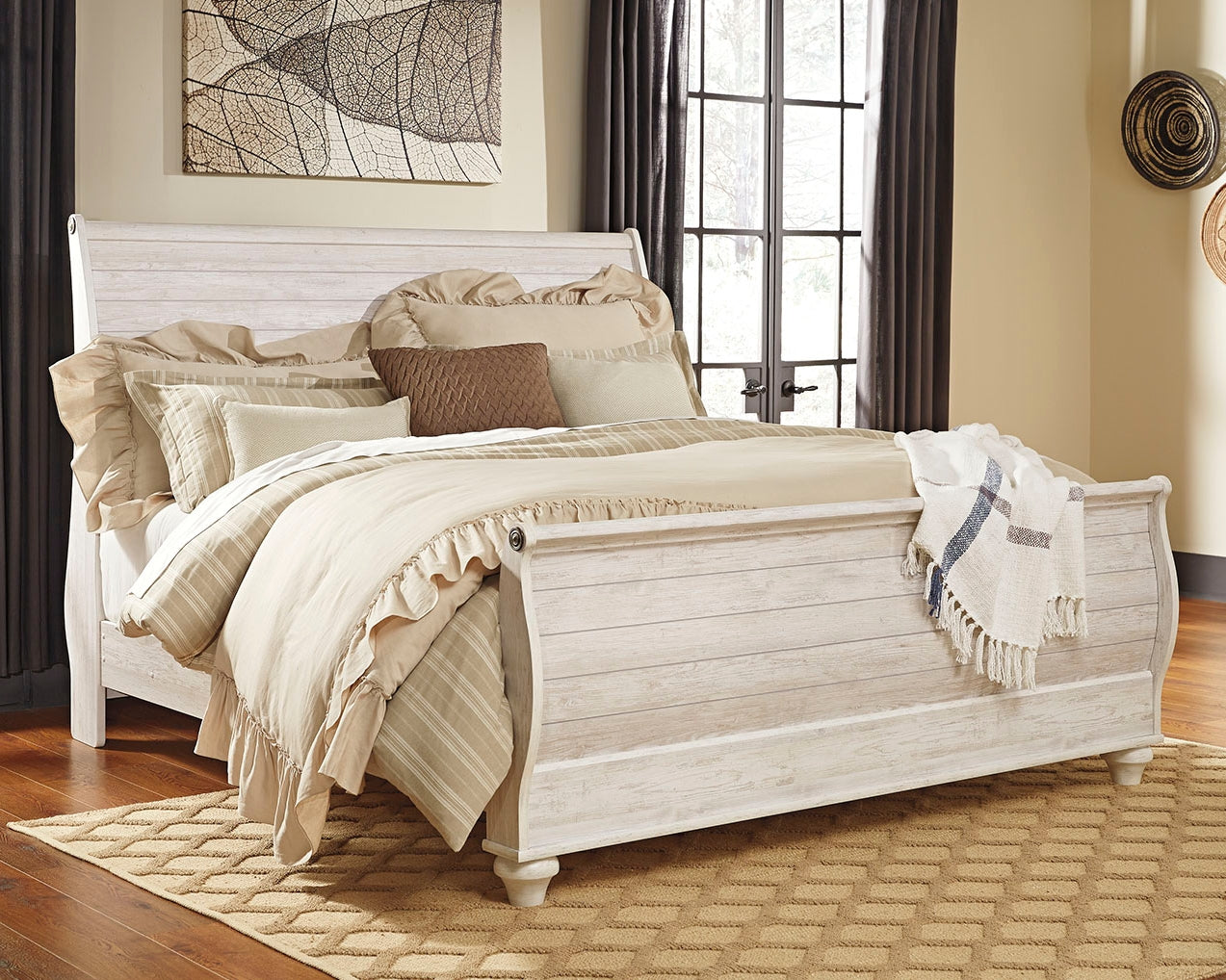 Sam's Furniture - Ashley Furniture - Willowton Bedroom - King Sleigh Bed / Whitewash - B267B11
